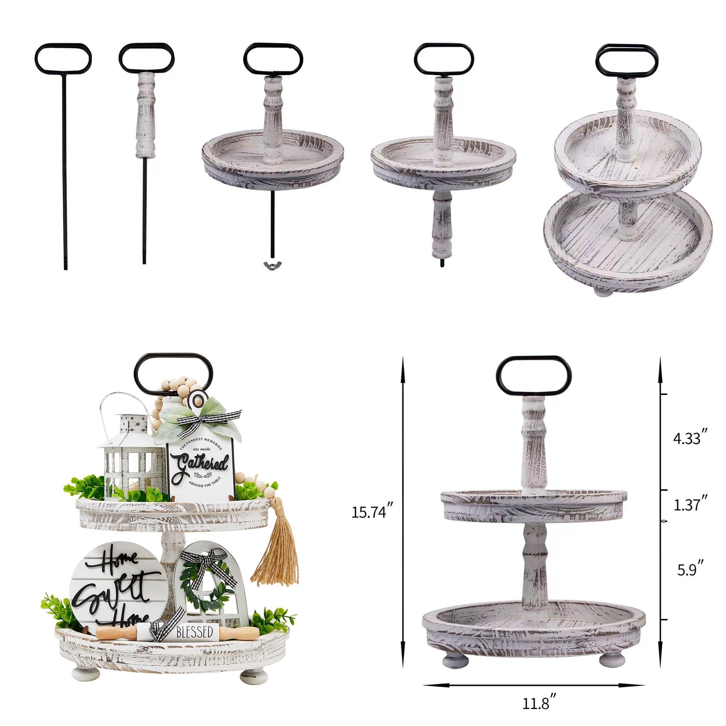 Houmury Set of 17 Farmhouse Tiered Tray with 1 Lantern Artificial Plant& Cutting Board Sign for Rustic Home Sweet Home Kitchen Decor Tier Tray Decor Set