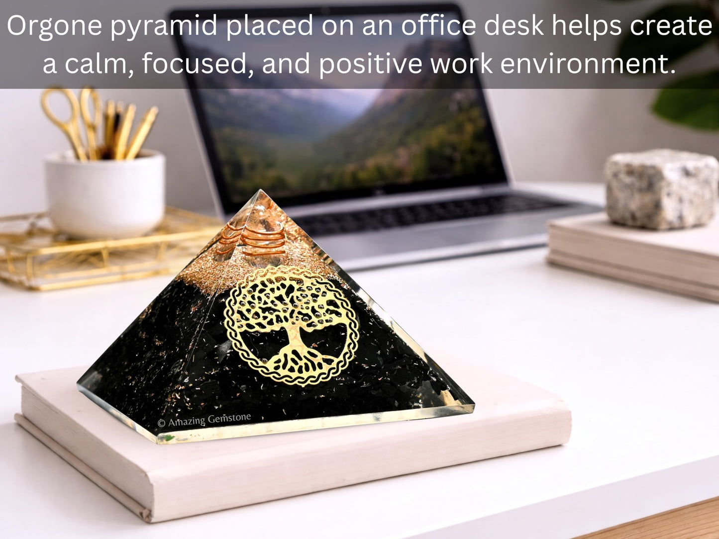 Amazing Gemstone Large Black Tourmaline Orgone Pyramid Crystal, Tree of Life Orgonite Pyramid - Positive Energy Healing