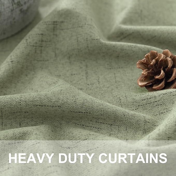 Pitalk Light Sage Green Black Out Curtains 63 Inch Long 2 Panel Set Back Tab Pleated Linen Textured Cute Blackout Curtains for Girls Bedroom Nursery Living Room Darkening Thermal Window Drapes Vintage