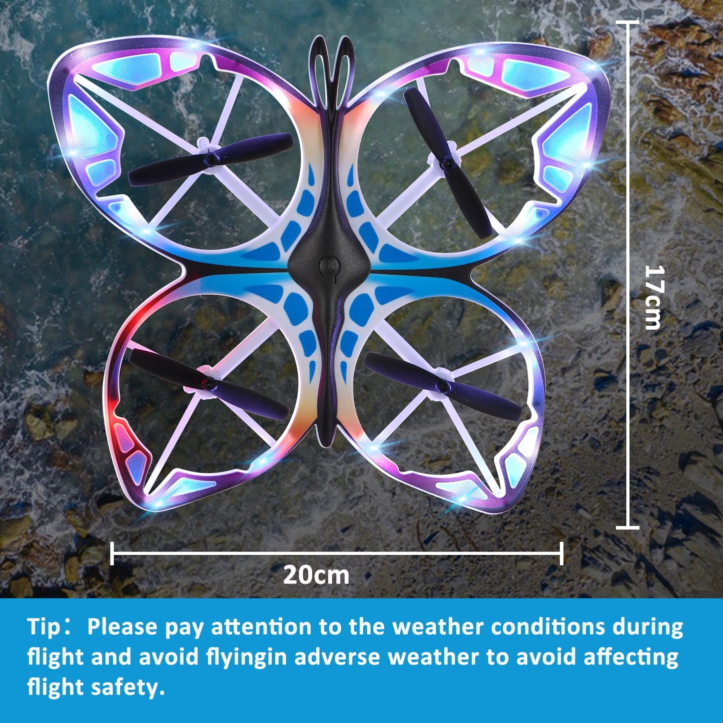 Authticar Mini RC Drone RC Butterfly Drone for Beginners with Colorful Light, 3D Flip, Headless Mode, Altitude Hold, Remote Control, Butterfly Quadcopter Gift for Teens Adults