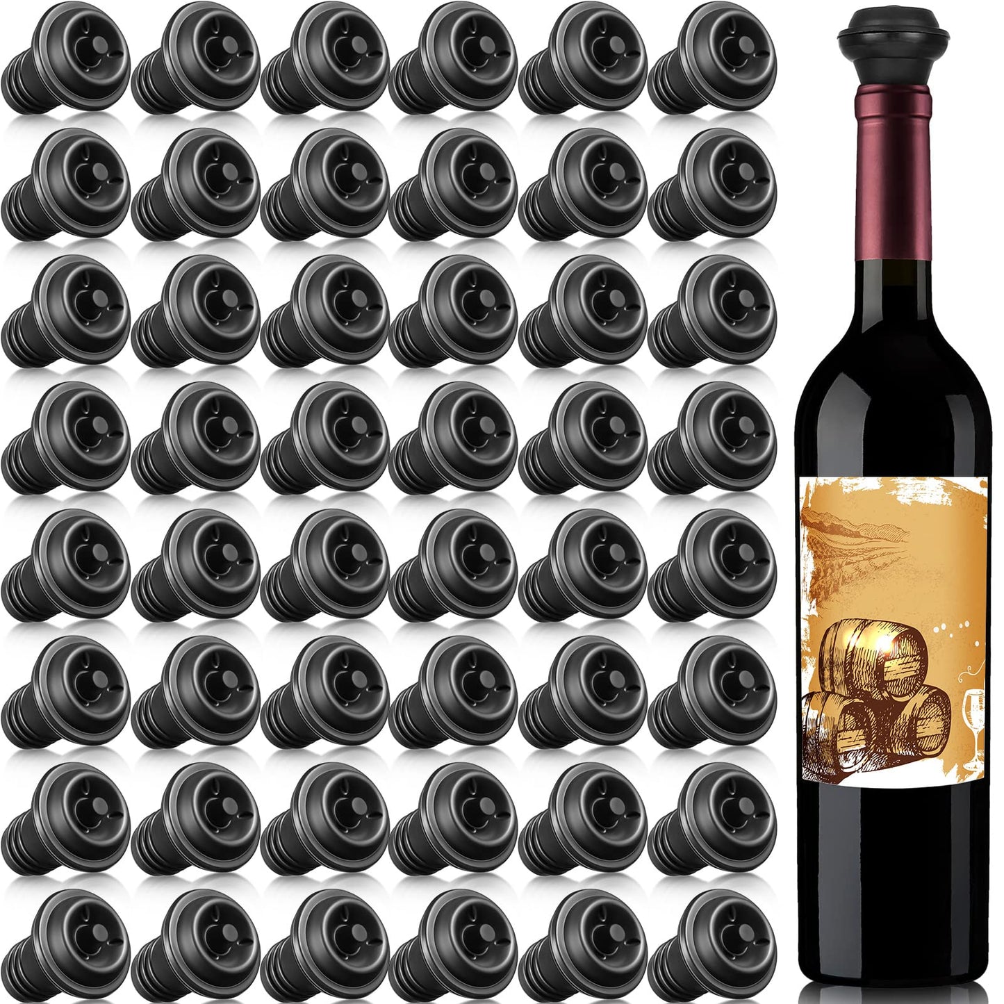 Honoson 48 Pieces Wine Stopper Resealable Pump Vacuum Silicone Saver Practical for Kitchen Supplies Bottle Tools (Black)