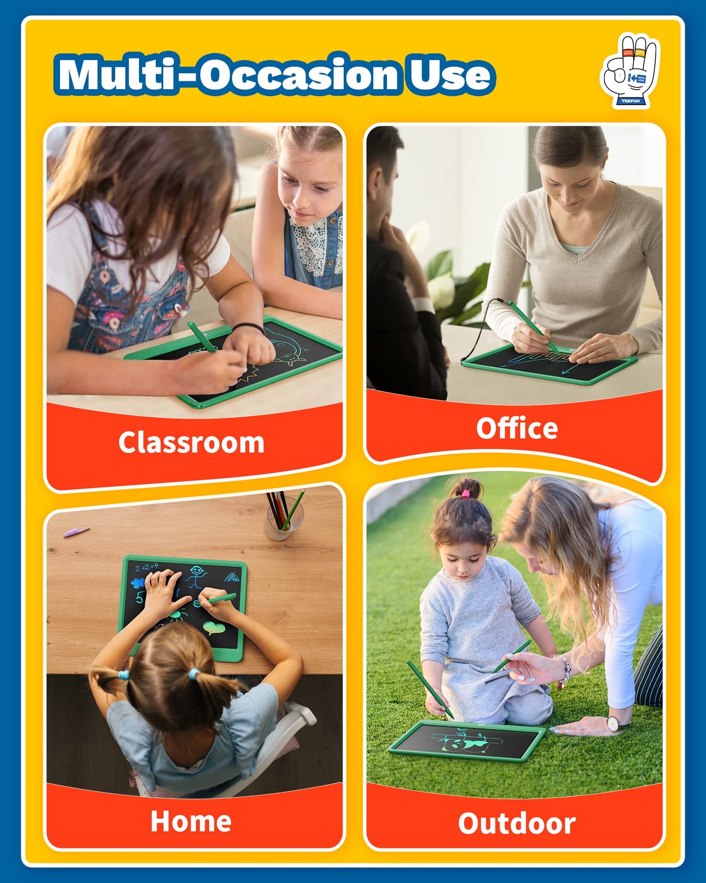 TEKFUN Toys 12" LCD Writing Tablet for Kids Ages 3–8, Drawing Tablet Toy for Boys & Girls, Easy Way to Keep Kids Busy, Mess-Free Doodle Board for Travel, Learning & Play