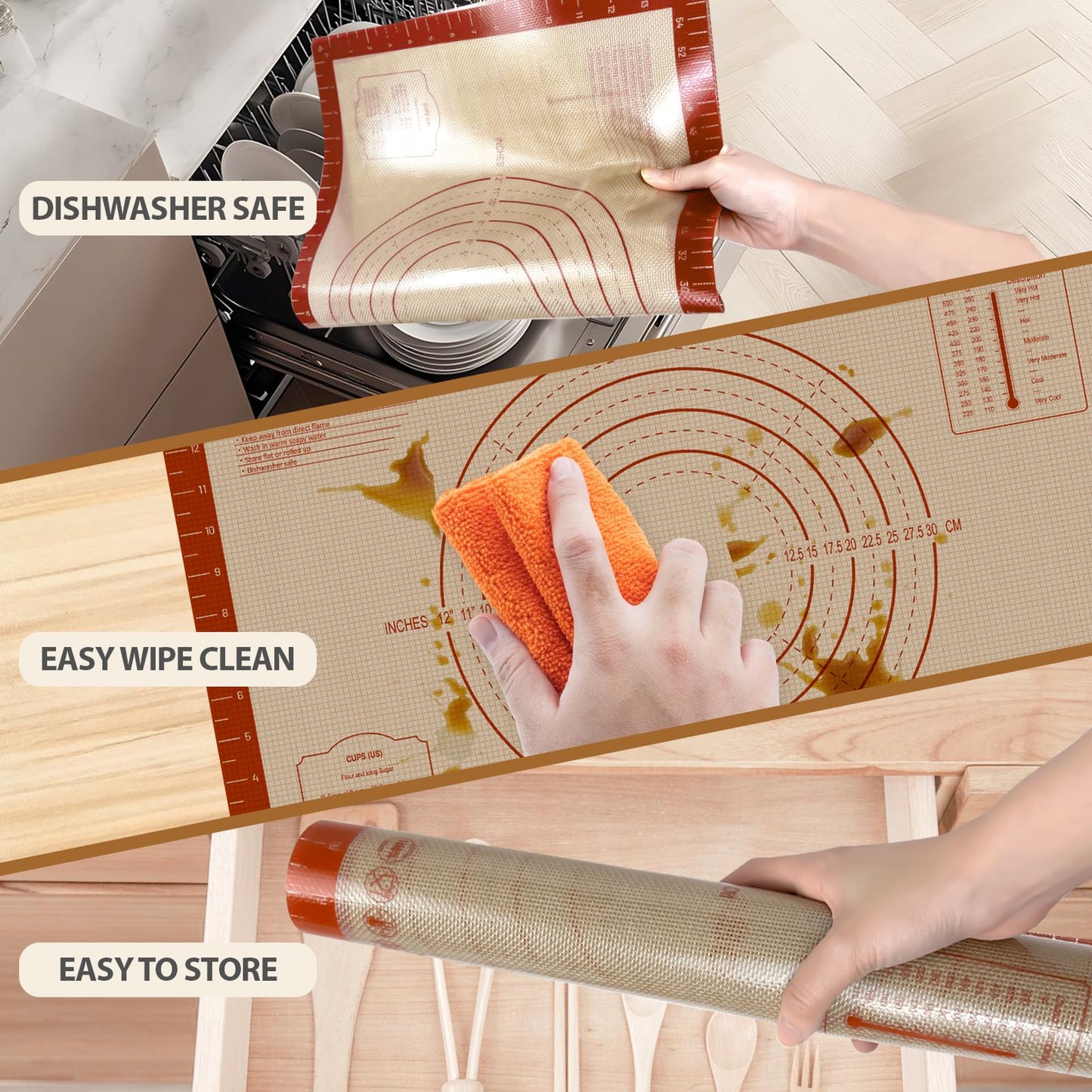 Pastry Mat, 0.7mm Extra Thick 28 x 20 Inches Large Non Stick Silicone Baking Pad, Pie Crust Rolling Supplies for Making Christmas Cookies Bread, Easy to Clean