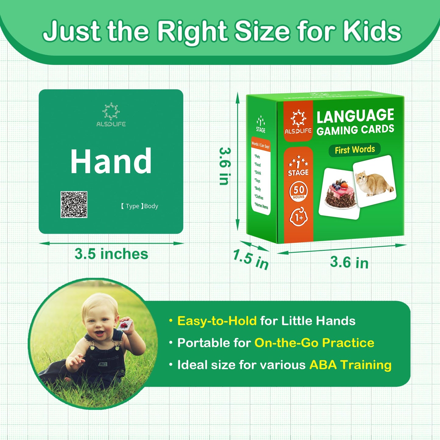 ALSOLIFE Thick & Durable Sight Words Flash Cards for Kindergarten，50 First Words Fun Video Flash Cards for Toddlers，Speech Therapy Help Learning & Play Game，Kids Aba Therapy Learning Materials