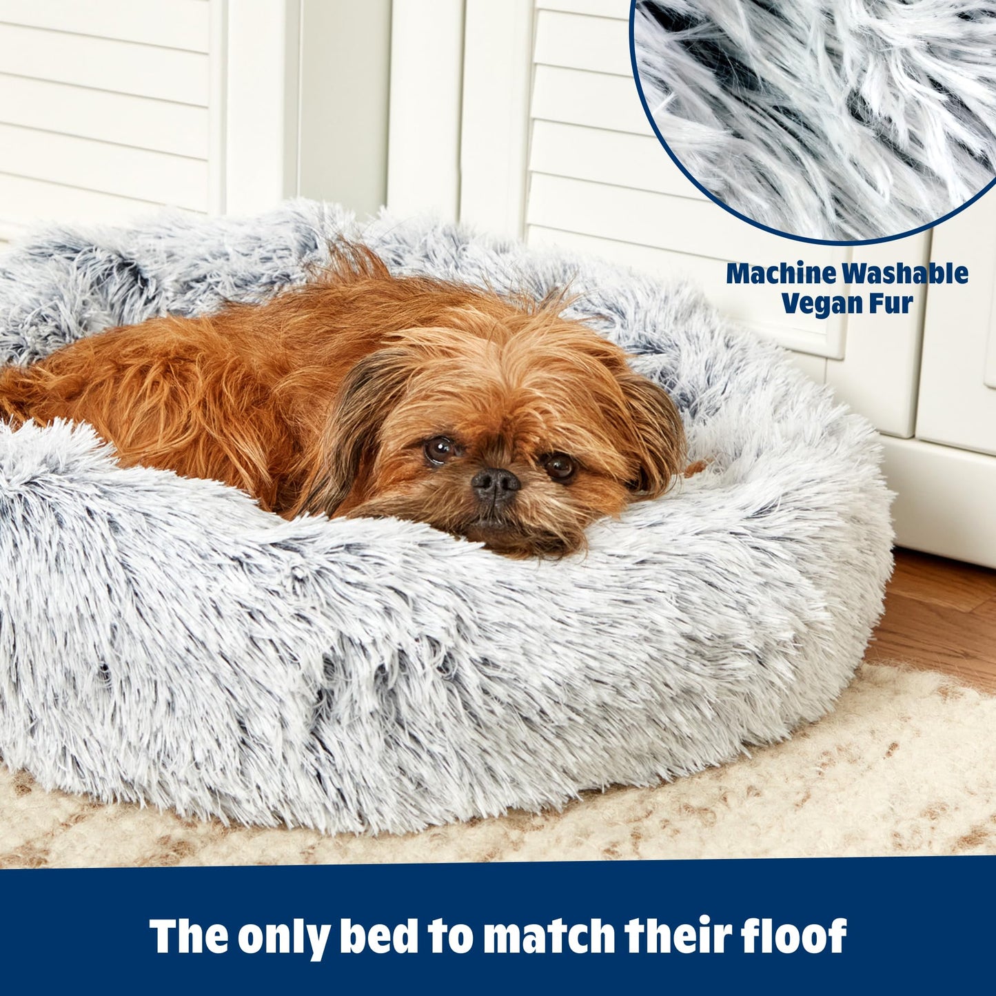 Barkbox Dog Bed, 2-in-1 Memory Foam Donut Cuddler Dog and Cat Bed, Calming Orthopedic Joint Relief Fur Crate Lounger for Pets, Machine Washable + Removable Cover, Waterproof Lining, Includes Toy