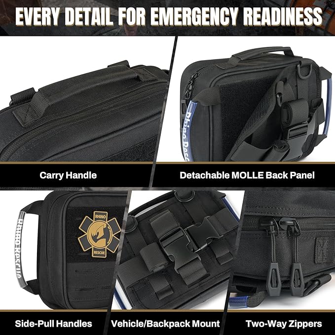 RHINO RESCUE Vehicle IFAK Trauma Kit with C-A-T Tourniquet, Tactical First Aid Kit Molle Pouch Black