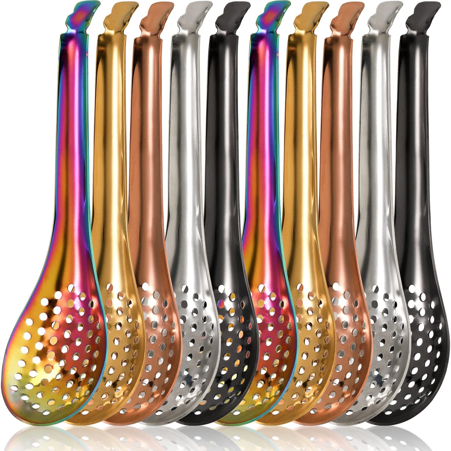 DEAYOU 10 PCS Slotted Serving Spoons, 18/10 Stainless Steel Perforated Spoon, 6.5" Spherification Spoon, Small Plating Spoons for Basting, Caviar, Molecular Mixologist, 56 Hole, Heatproof, Multi-Color