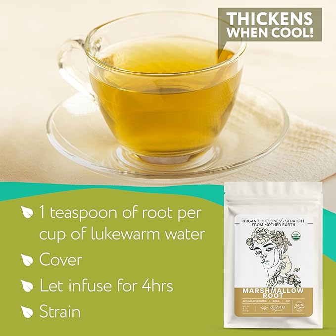 Marshmallow Root Tea Organic (4oz.) - Marshmellow Root Herb (Althea Officinalis) - Throat Tea - Great for Gut Lining, Digestion, Respiratory Health - Blood, Bones, Skin, Hair – 4 Ounces