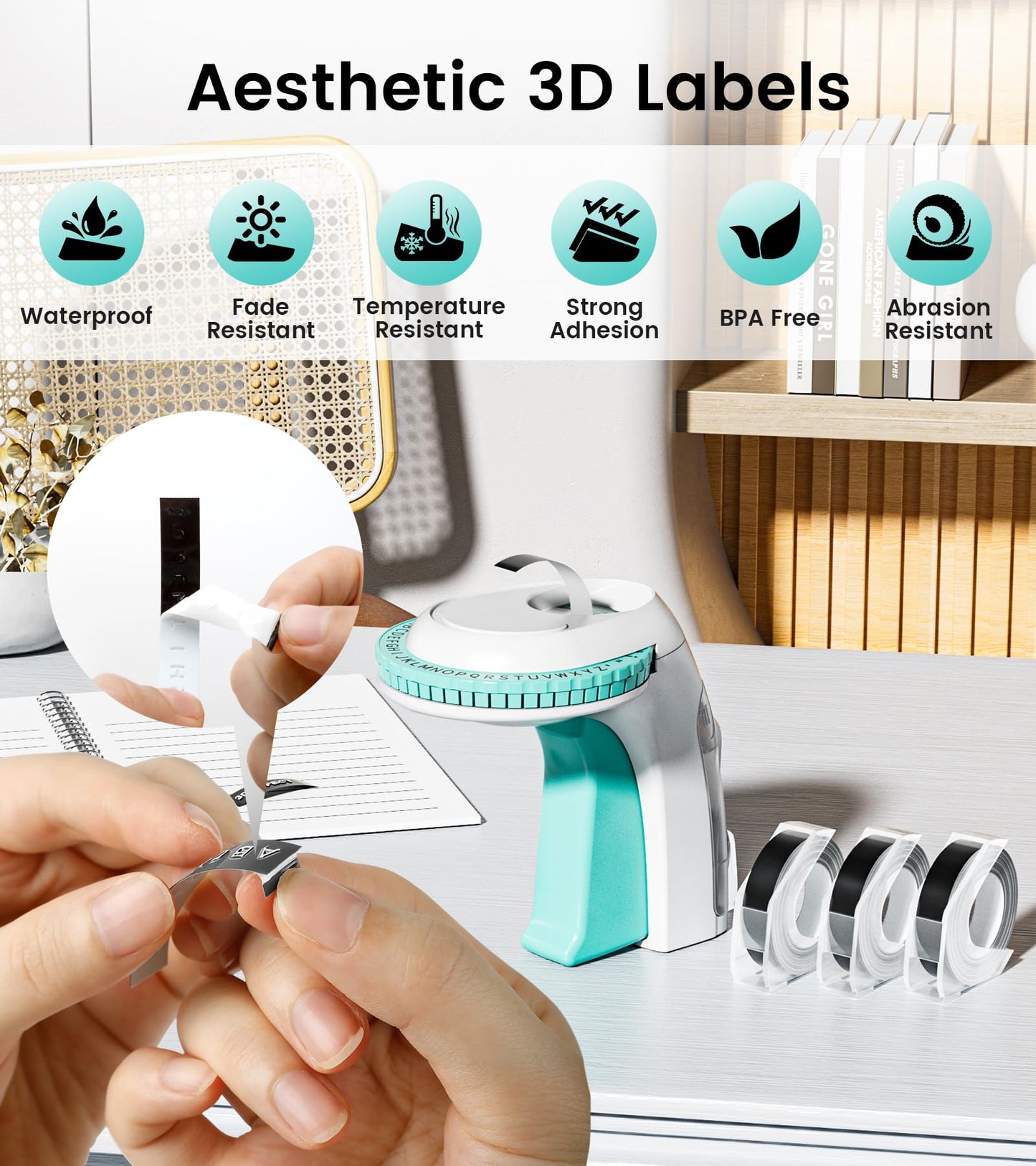 EazeID Embossing Label Maker Machine, Retro Embossed Label Maker Vintage, Handheld Old School Embosser with 3Rolls 3D 9mm 3/8 Inch Embossing Label Tapes for School Kids Items Home Office Scrapbooking