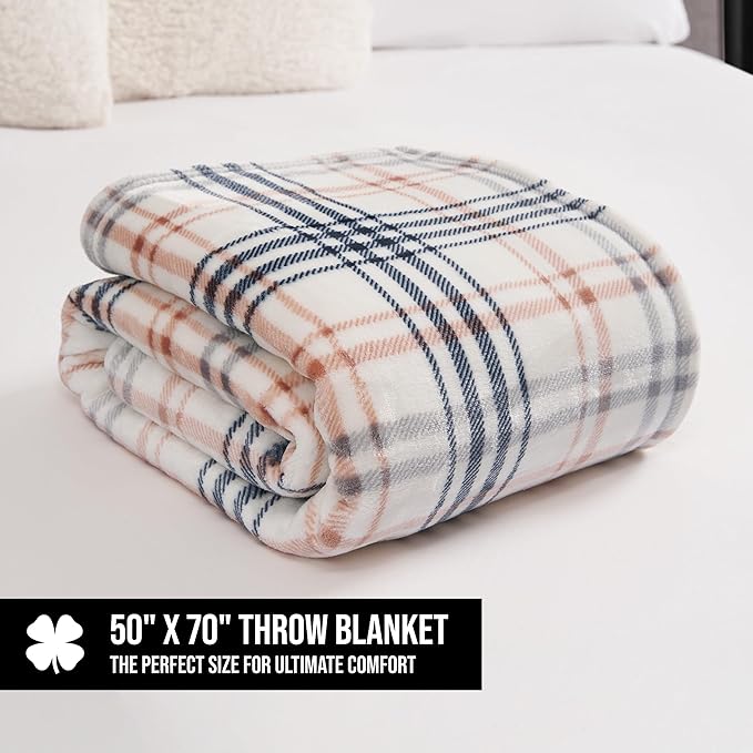 Lucky Brand Camper Plaid Beige 50"X70" Cozy Plush Blanket - Premium Microfiber Throw for Luxurious Comfort and Style