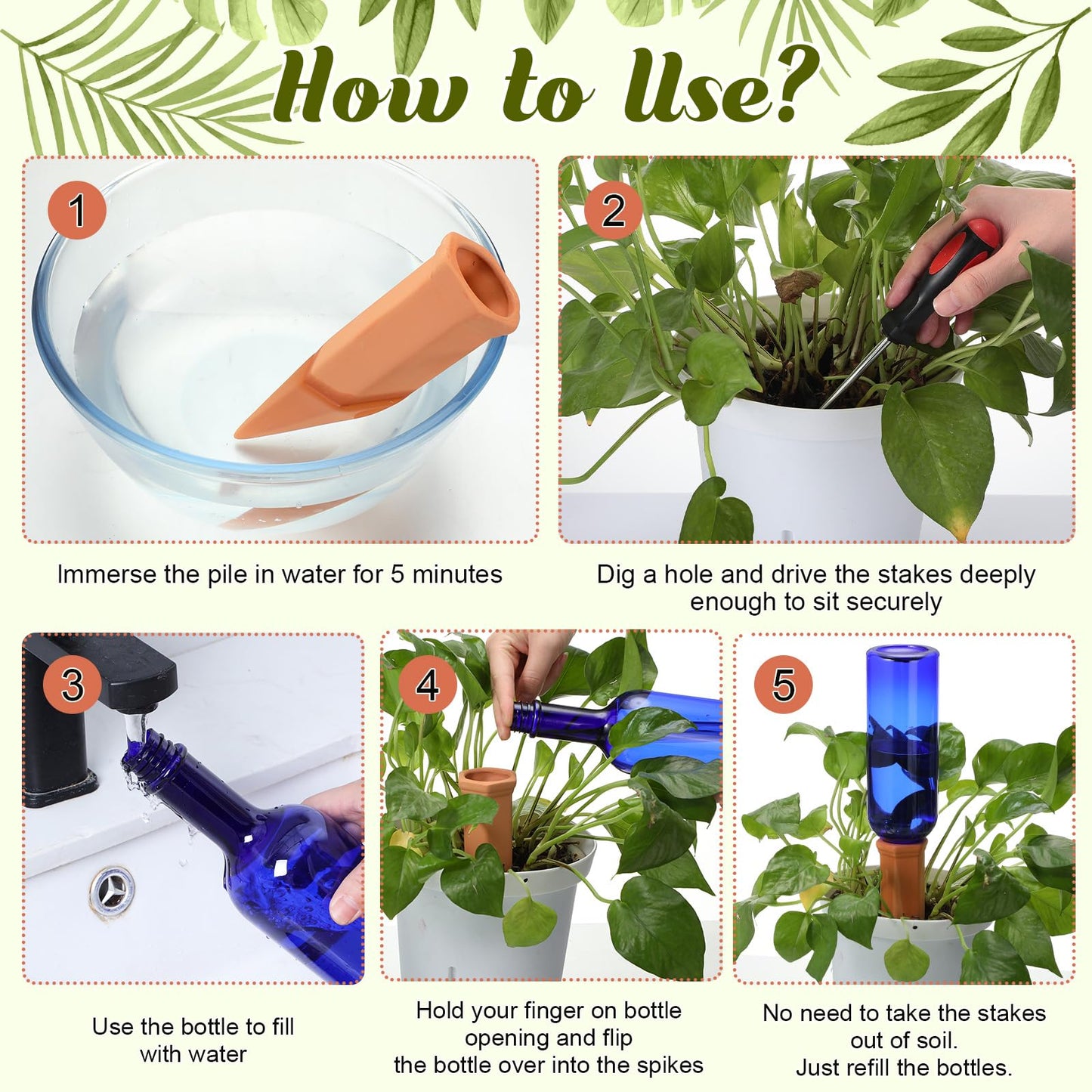 SiliFine 6 Sets Plant Watering Devices Include Terracotta Self Watering Spikes and 26 oz Plastic Bottles, Slow Release Vacation Insert Automatic Plant Waterer Device (Dark Blue and Terracotta)