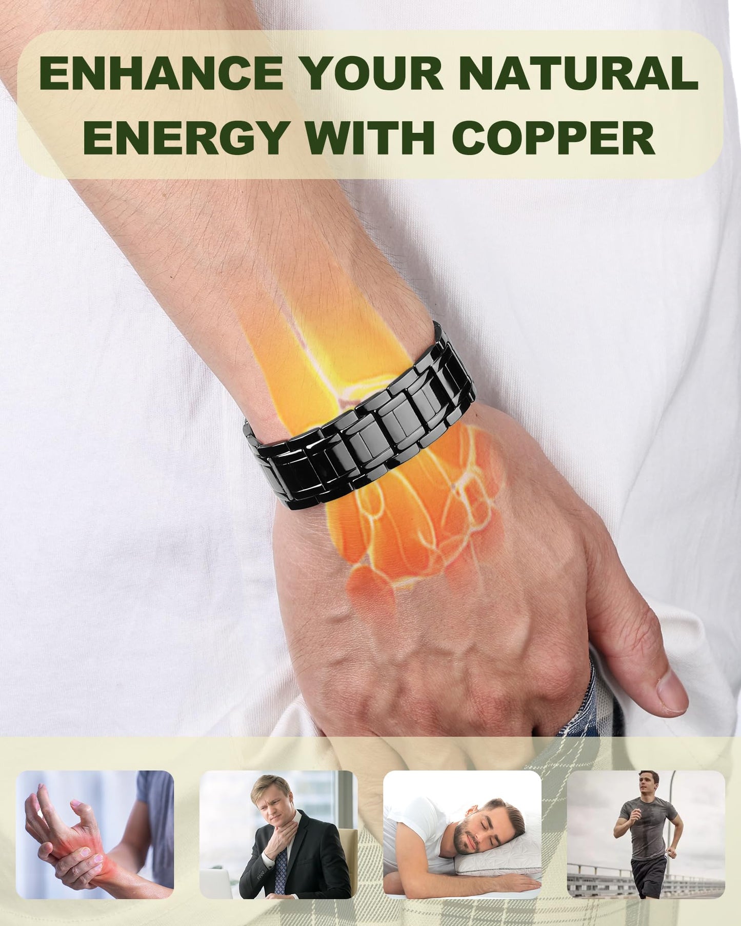 MagEnergy Copper Bracelet for Men, 3X Strength Magnetic Bracelet, 99.99% Pure Copper Jewelry Gift with Sizing Tool