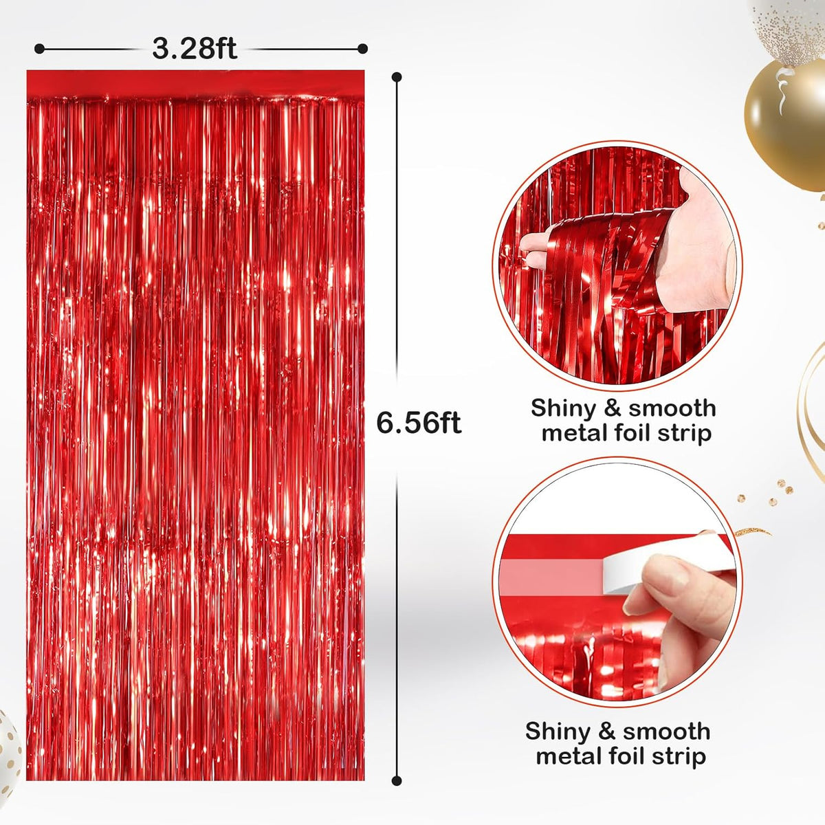 2 Pack Red Metallic Tinsel Foil Fringe Curtains, Door Streamers Photo Booth Backdrop for Birthday Party, Tinsel Curtain Backdrop for Baby Shower Bachelorette Christmas Party Decorations