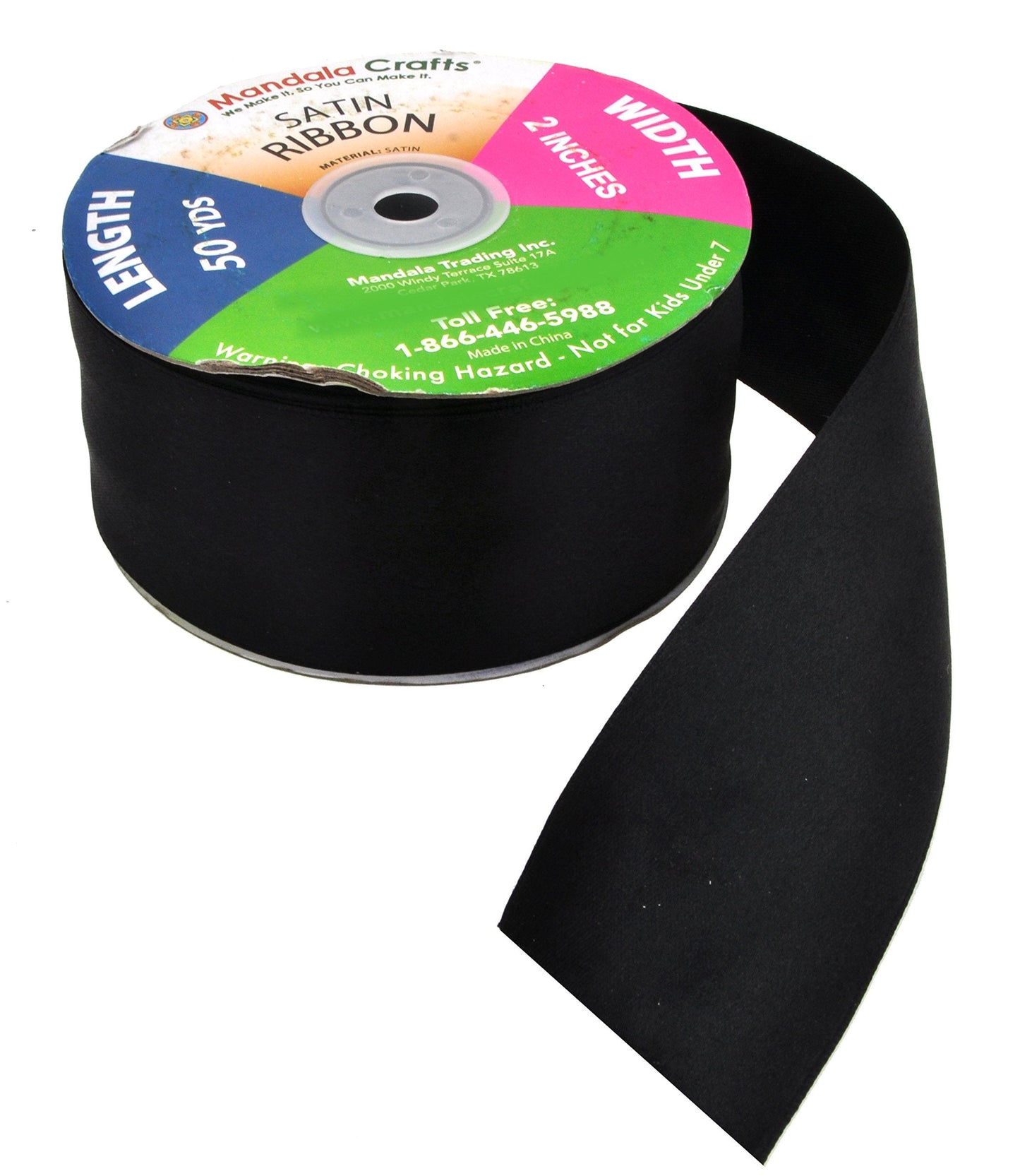 Mandala Crafts Black Satin Ribbon for Crafts - 50 Yards 2 Inch Wide Fabric Ribbons for Gift Wrapping, Flower Bouquets, and Wedding Party Décor