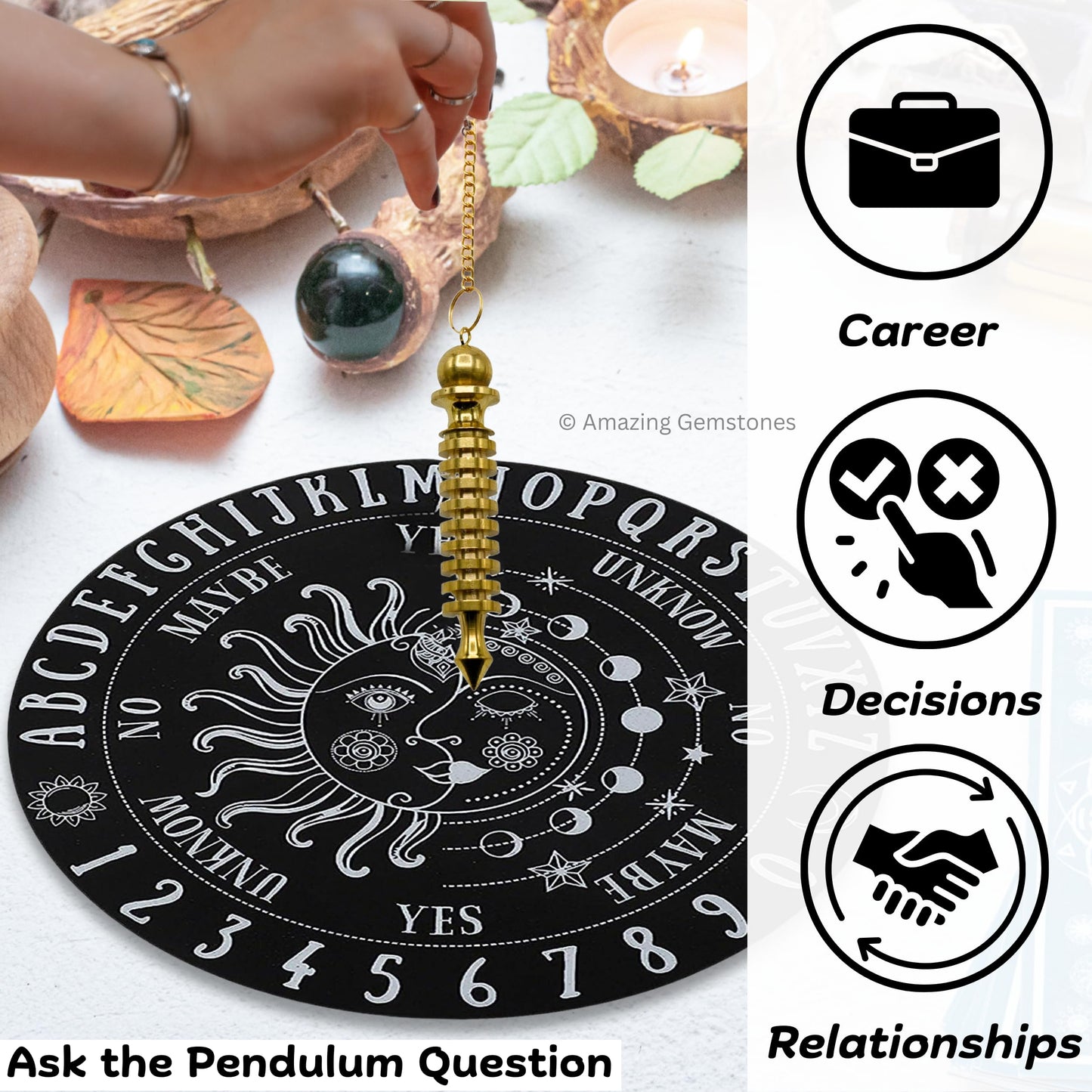 Amazing Gemstone Healing Metal Pendulums for Divination, Gold 9 ISIS Ring Steel Copper Pendulum High Energy Pendulo de Bronce Pendulos de Mesa MP3
