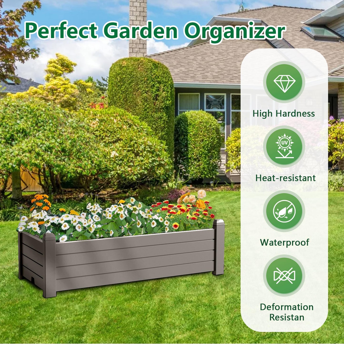 EasyUp Horticulture Garden Bed, Divisible Resin Planter Box for Backyard, Patio, Balcony, with 4 Legs(Gray,43.31 * 17.72 * 12.6)