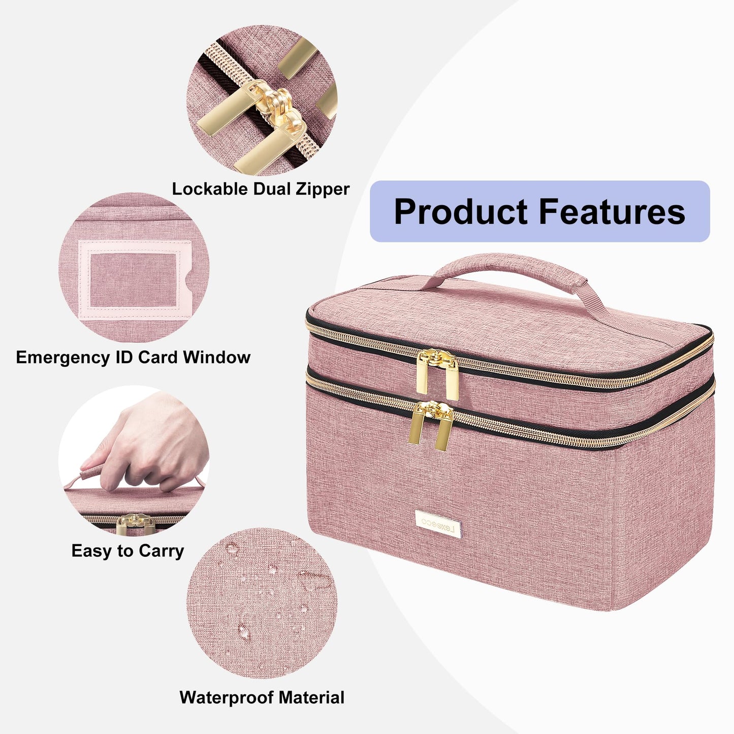 Lexeeco Medicine Storage Bag Pill Bottle Organizer with Portable Small Pouch Travel Medication Bottle Organizer for Emergency Home First Aid Box Kit (Pink)