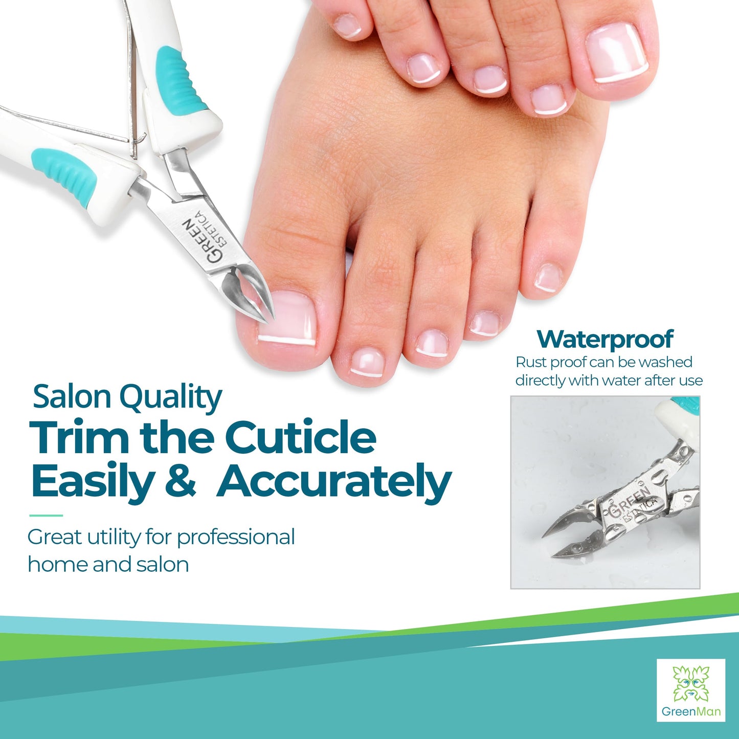 Professional Cuticle Trimmer & Premium Cuticle Nipper with Non-Slip Grip Handle– Stainless Steel Sharp Blades, Double Spring Manicure Pedicure Tools for Home & Salon Care (White/Green & Silver)