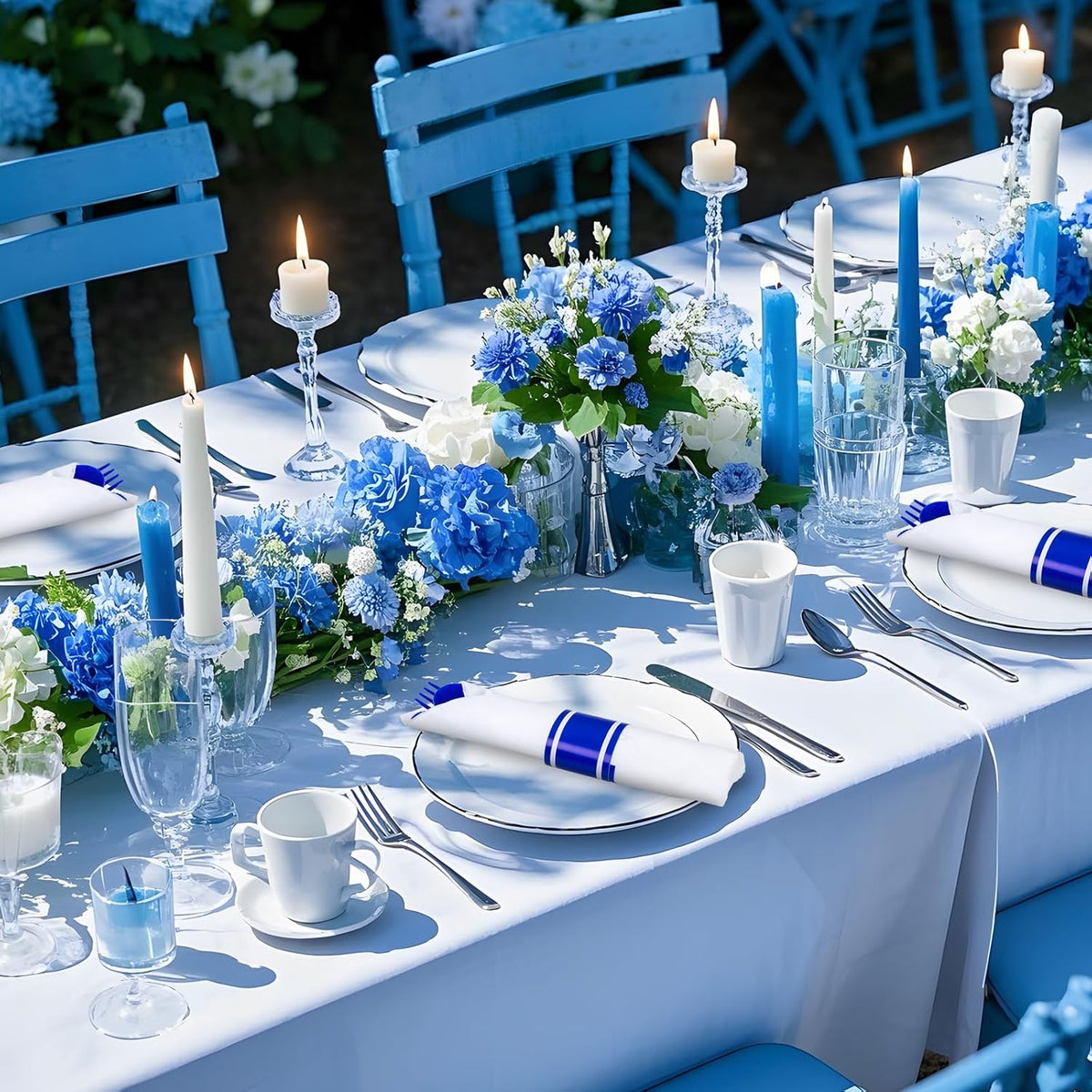 400PCS Pre Rolled Blue Plastic Silverware Sets - Heavy Duty Blue Cutlery - Include 100 Pack Wrapped Disposable Utensils with Napkins for Parties & Dinners & Weddings