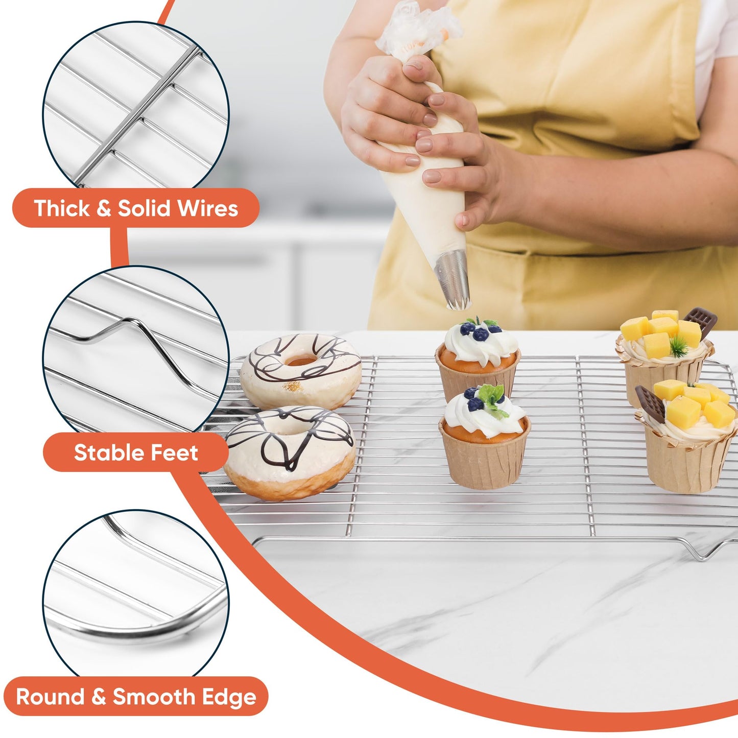 Cooling Racks for Cooking and Baking, Homikit 16.6”*11.5” Large Stainless Steel Wire Rack for Oven Cooking Roasting Grilling Drying, Cookie Bacon Pizza Mesh Cooling Racks, Dishwasher Safe, 2 PCS