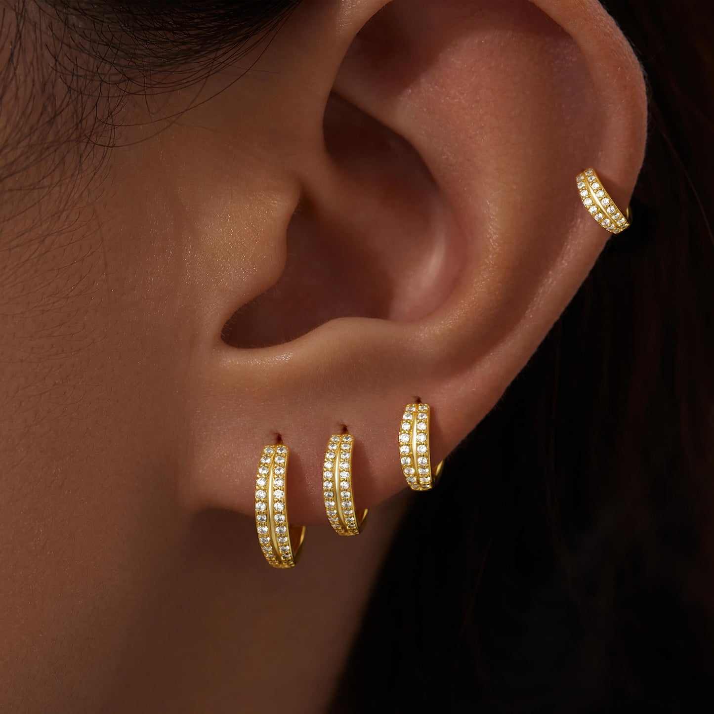 Gold Double Hoop Earrings for Women,Huggie Small Stack Cartilage Hoop Earring Sets for Multiple Double Piercing, Conch Helix Rook Tragus Daith Piercing Gold Clip On Jewelry Set Gifts