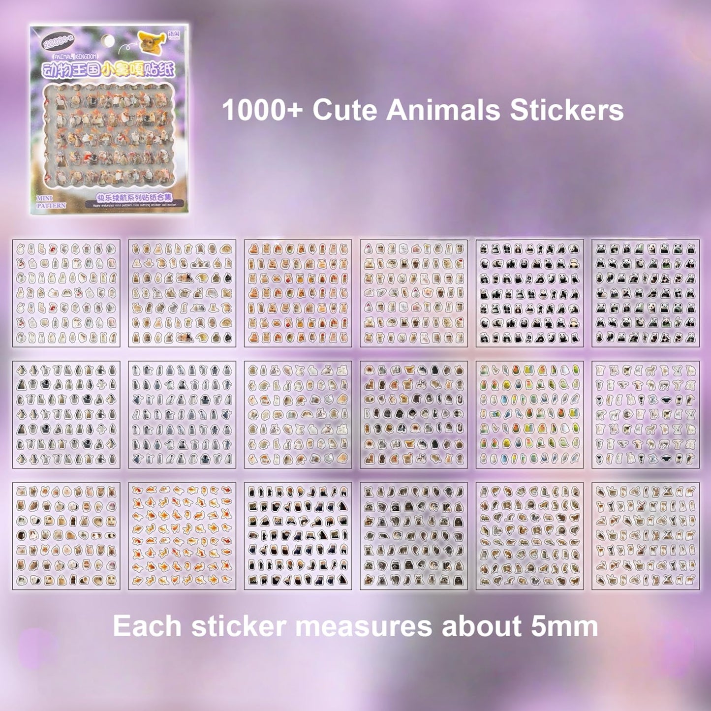 MOLNESO 2000+ Mini Stickers Pack, 36 Sheets Tiny Animal & Cute Pet Stickers with Tweezer, 5mm Small Stickers for Journals, Planners, Scrapbooking, DIY Decoration
