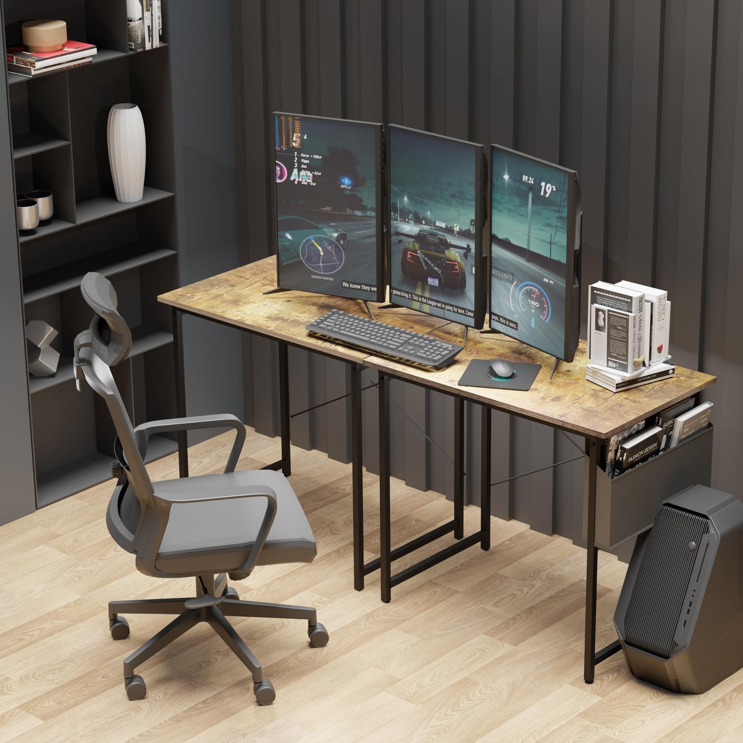 Small Space Writing Desk with Headphone Hooks, Modern Simple Design, Suitable for Study, Home Office and Living Room