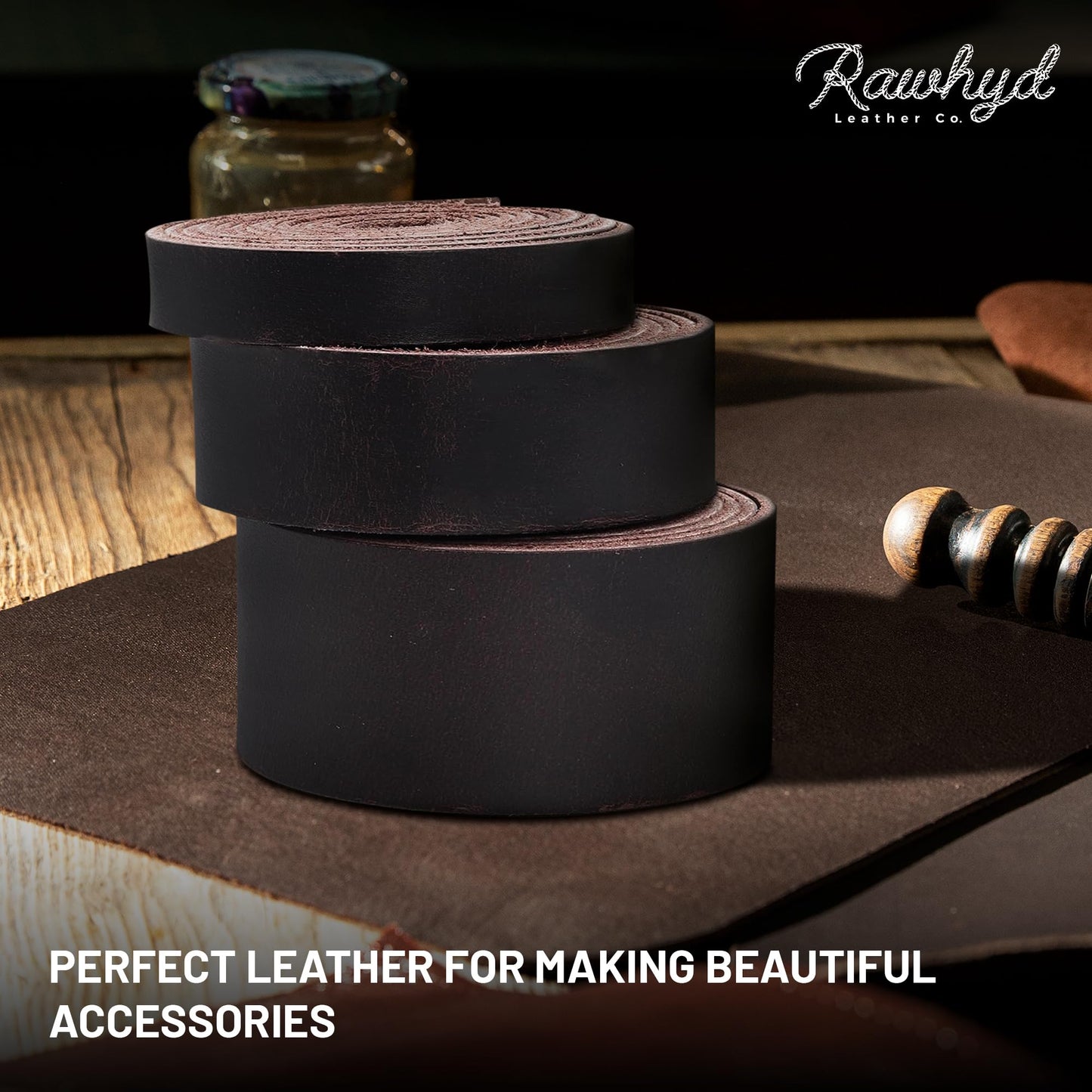 Genuine Buffalo Leather Strap for Crafts - Handcrafted Durable Full Grain Leather Roll - Leathercraft Accessories for Bracelet Making, Belt Making Supplies, Keychains, Dog Collars, & More (1” x 60”)