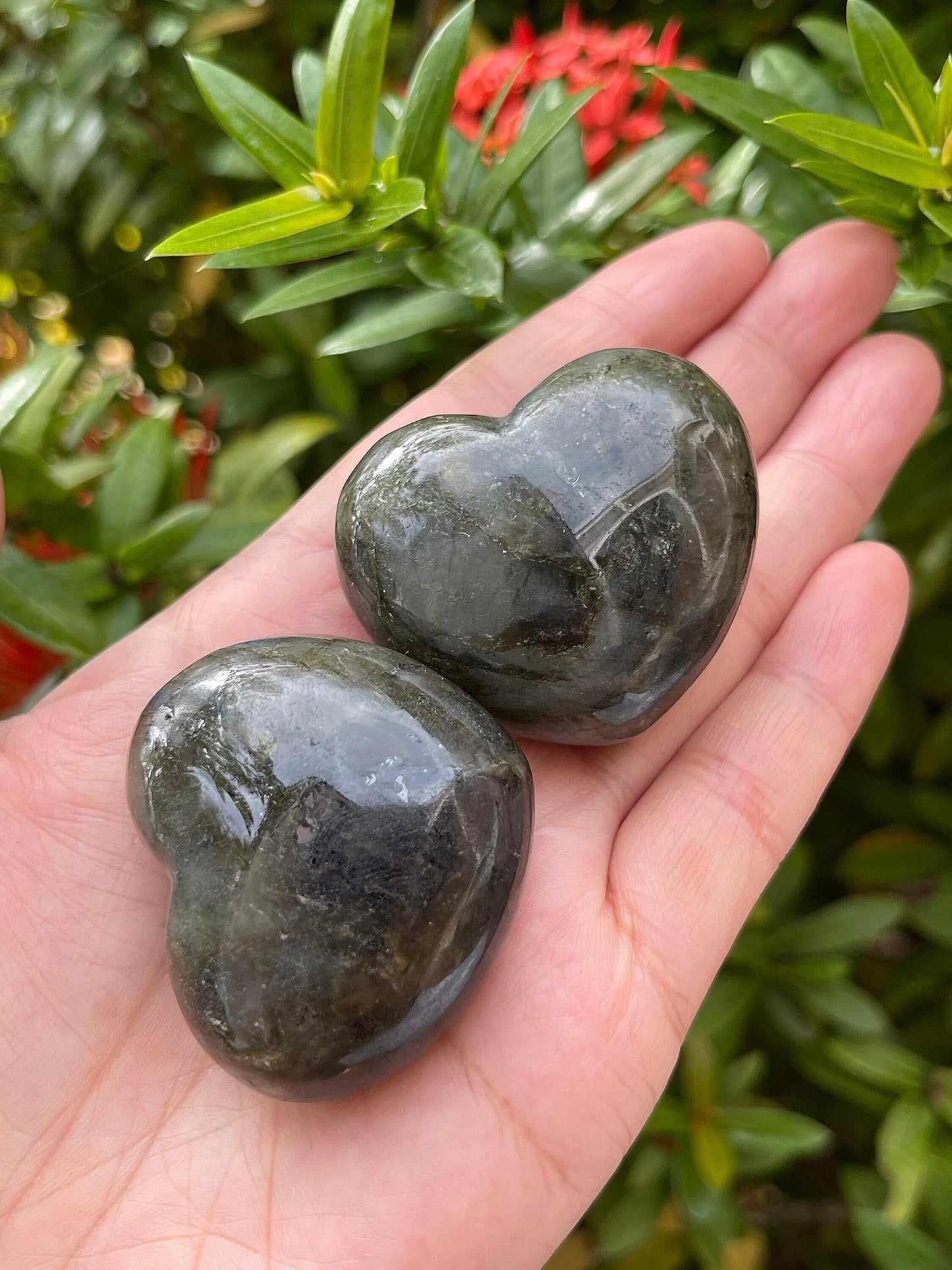Labradorite Gemstone Hearts, Polished Labradorite Puffy Hearts, Labradorite Crystal Palm Stone, Labradorite Healing Crystal Hearts (1 Heart)