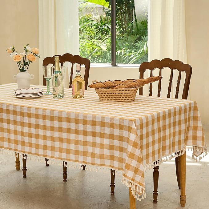 Table Cloth Square Table-Rustic Gingham Tablecloth Buffalo Plaid Tablecloths for Spring Easter Thanksgiving Picnic Kitchen Dining Room (55x55 Inch,Yellow and White)