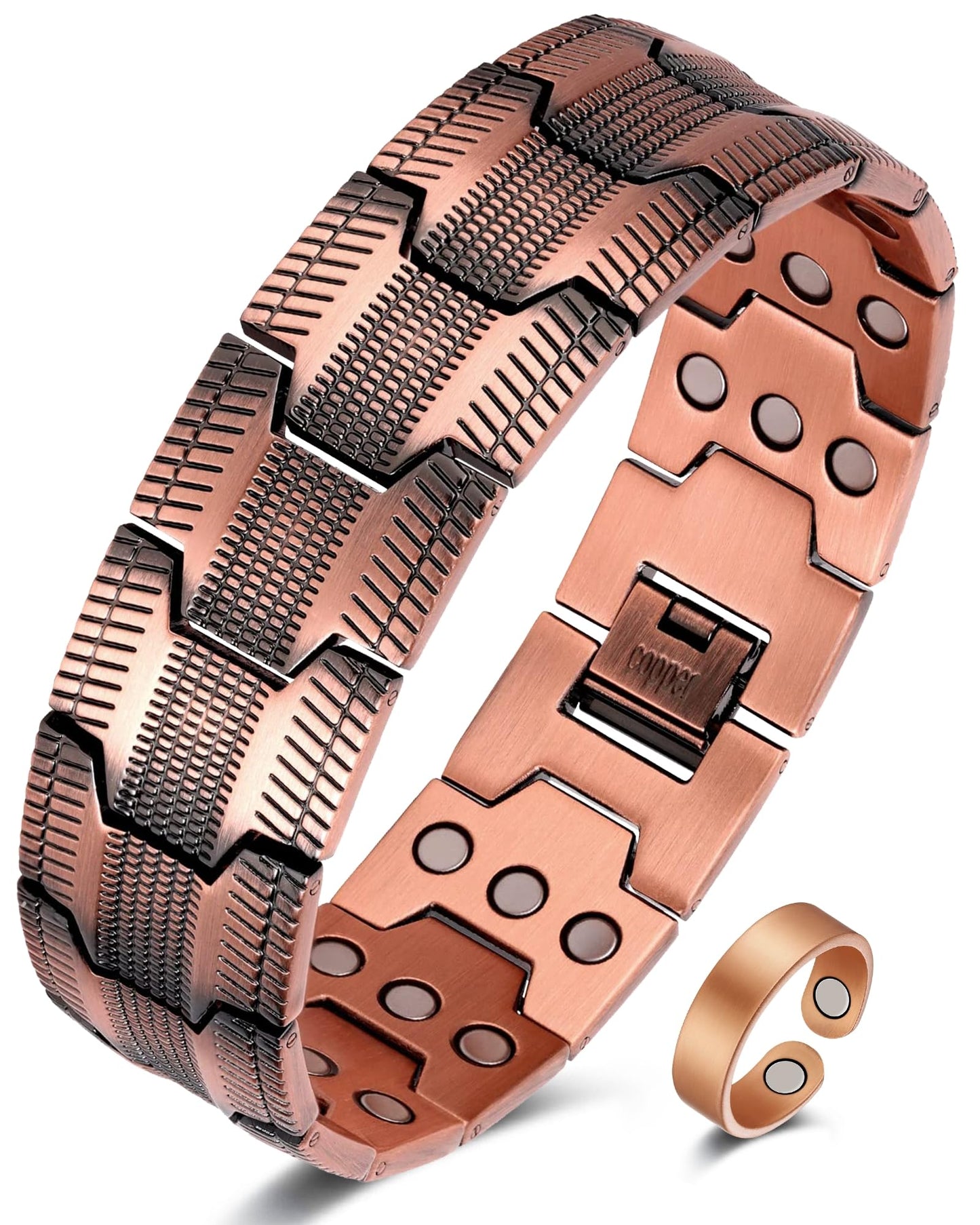 Jecanori Copper Bracelet for Men, 3X Strength Magnetic Bracelets for Men With Ring,Ideal Gift