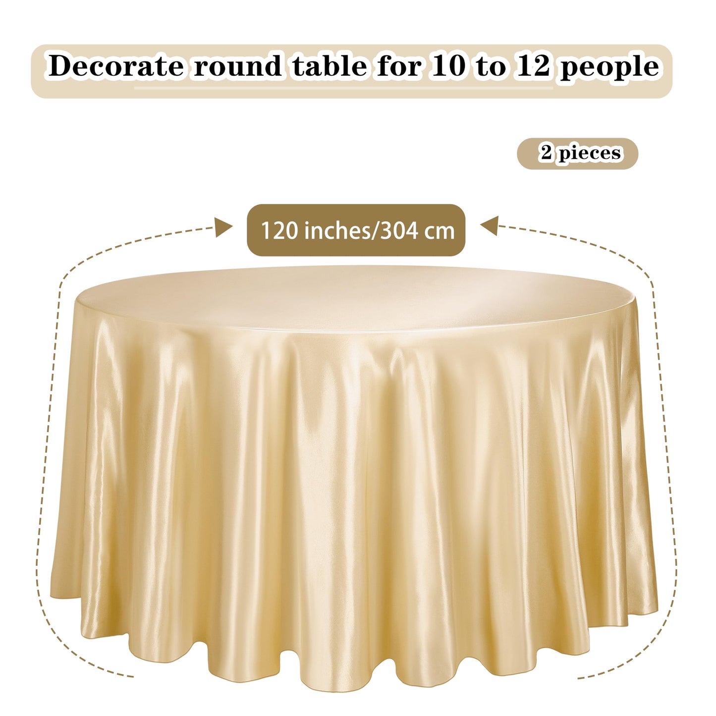 TURSTIN 2 Pieces Round Satin Tablecloth 120 Inches Overlay Table Cover Smooth Fabric Table Decor Bright Silk Tablecloth for Holiday Dinner Wedding Banquet Decoration (Champagne)