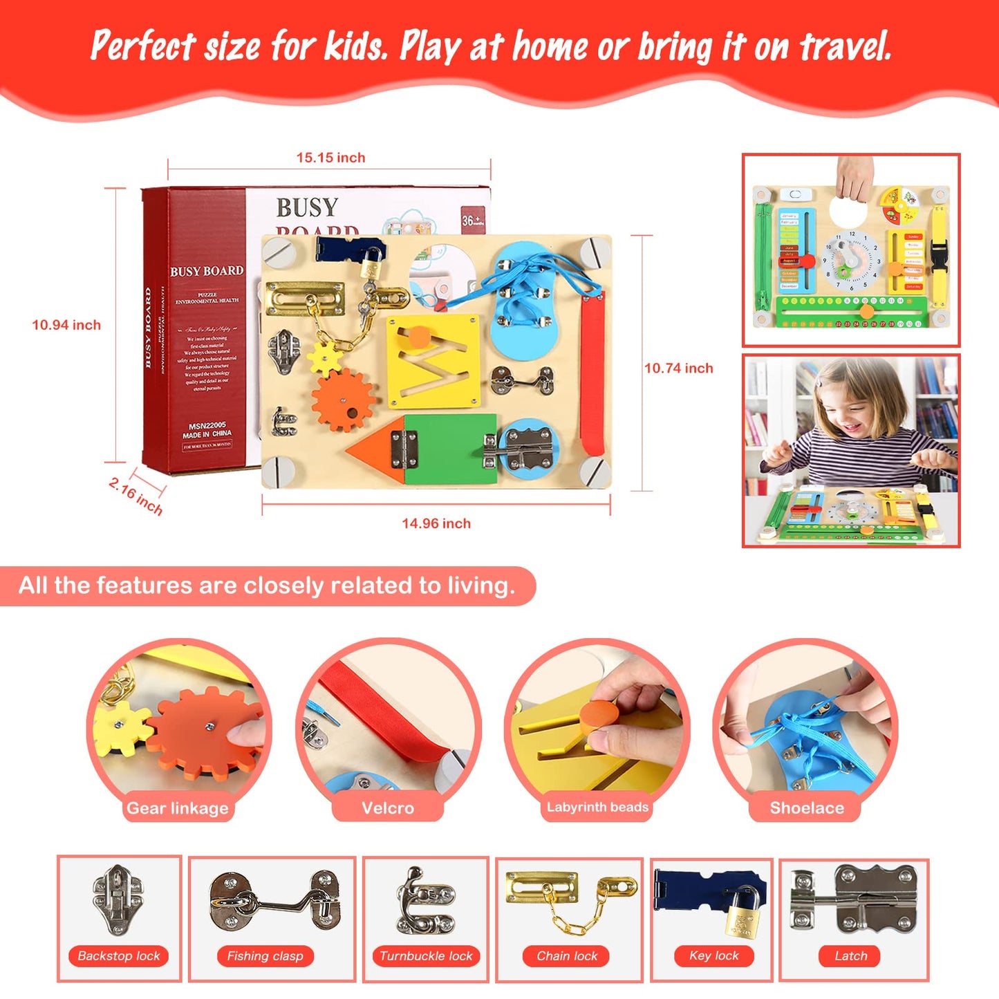 Smartwo Double-Sided Montessori Busy Board & Wooden Space Toys