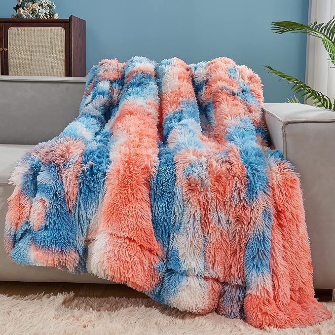 GONAAP Fuzzy Faux Fur Throw Blanket Twin Size Tie-dye Sunset Super Soft Cozy Plush Fuzzy Shaggy Blanket for Couch Sofa Bed (Tie-dye Sunset, Twin(60"x80"))
