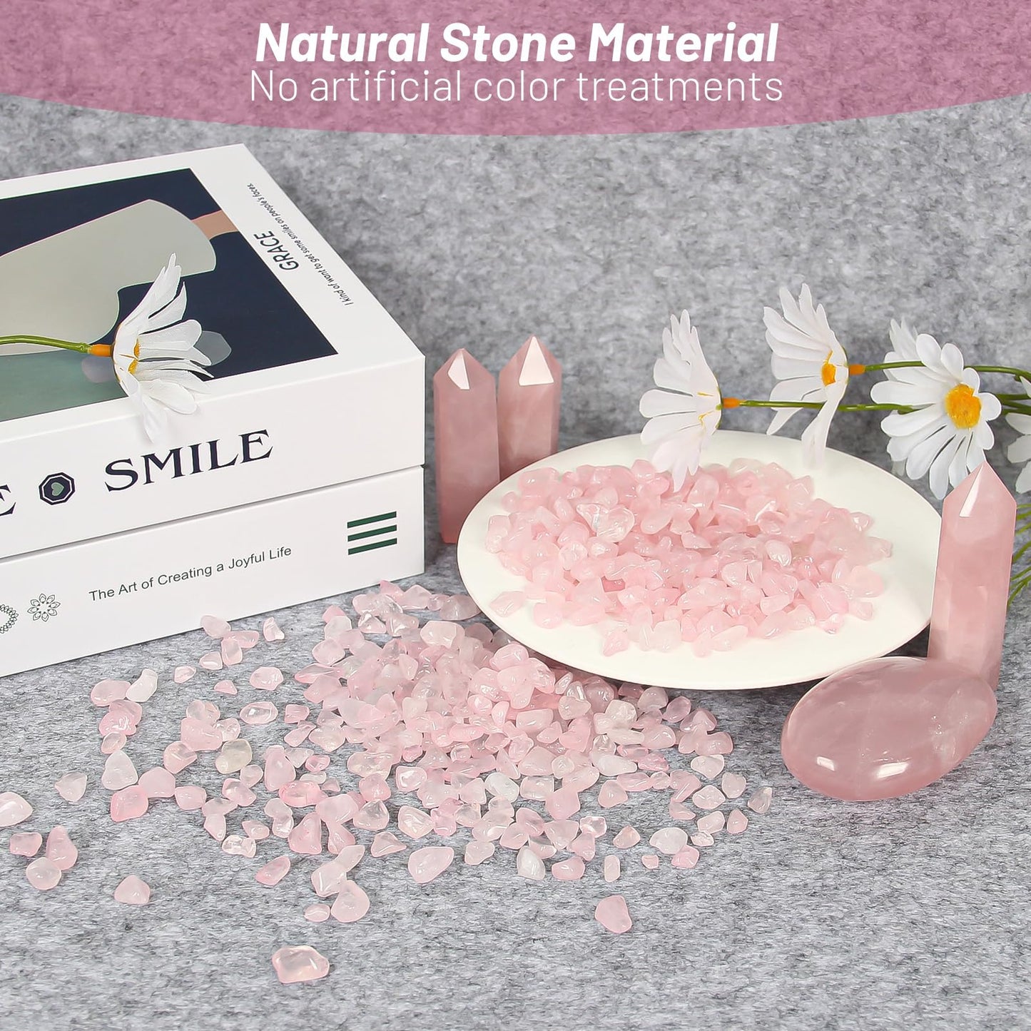 1.1lb Natural Crushed Rose Quartz Crystal Tumbled Chips-Healing Crystals Chips Bulk, Crushed Crystal Gemstones for Crafts, Beautiful Package for Gift (Rose Quartz)