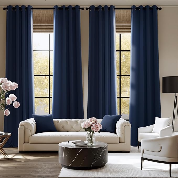 NICETOWN Room Darkening Draperies Curtains Panels, 2 Panels Navy Blue W52 x L96
