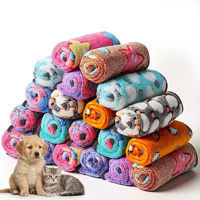 BrightRow 20 Pcs Puppy Blankets Bulk, Soft Fleece Blankets for Small Pets