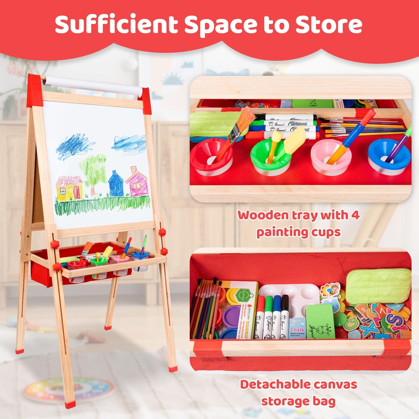Joyooss Art Easel for Kids Easel for Toddlers,Adjustable Standing Double Sided Toddler Easels Kid Art Chalkboard with Paper Roll & Whiteboard,Easel for Kids Age 4-8 9-12