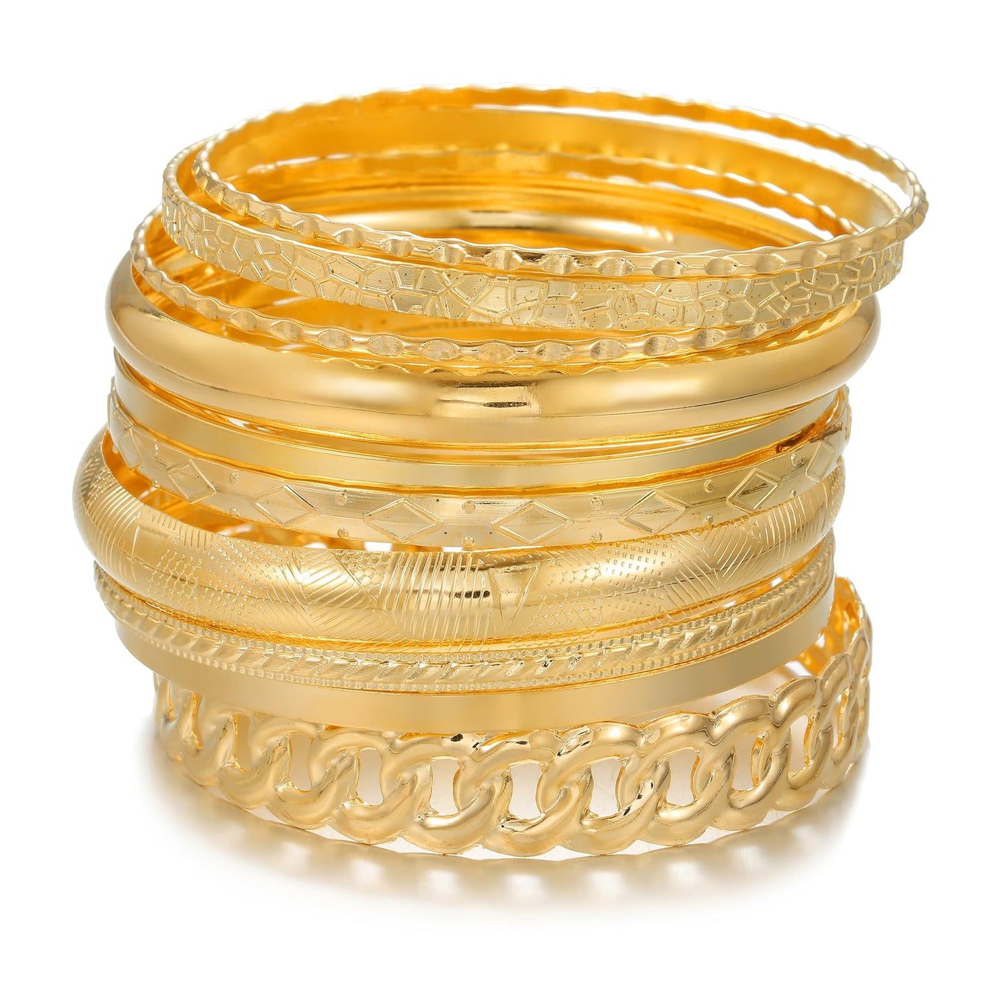 AYWFCBF Gold Bangles for Women, 10 Pcs Boho Stackable Bracelets Multi Layer Textured Chunky Bracelets Jewelry Set for Women