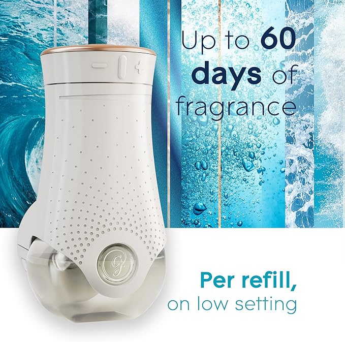 Glade PlugIns Refills Air Freshener Starter Kit, Scented and Essential Oils for Home and Bathroom, Aqua Waves, 4.02 Fl Oz, 2 Warmers + 6 Refills