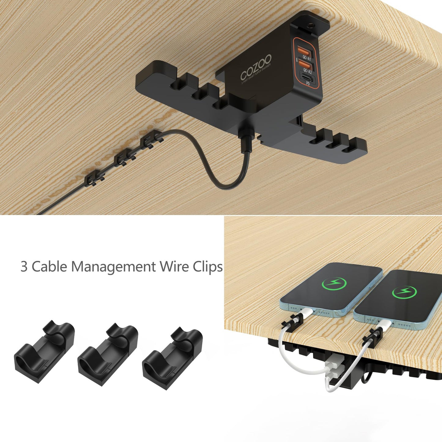 cozoo Headphone Stand with USB Charger Under Desk Headset Holder Mount 3 USB Charging Station,iWatch Stand Watch Dock Dual Earphone Hanger Hook,PC Accessories Gifts,UL Tested