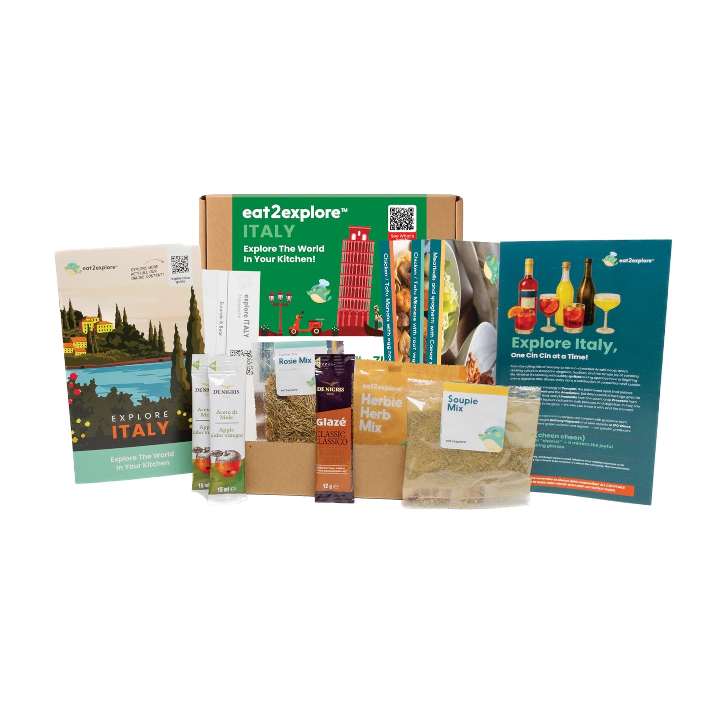 eat2explore Global Cooking Kit - Authentic Recipes, Essential Spices, Cultural Fun & Expert Drink Pairings -Perfect for Date Night and Dinner Parties (ITALY edition)