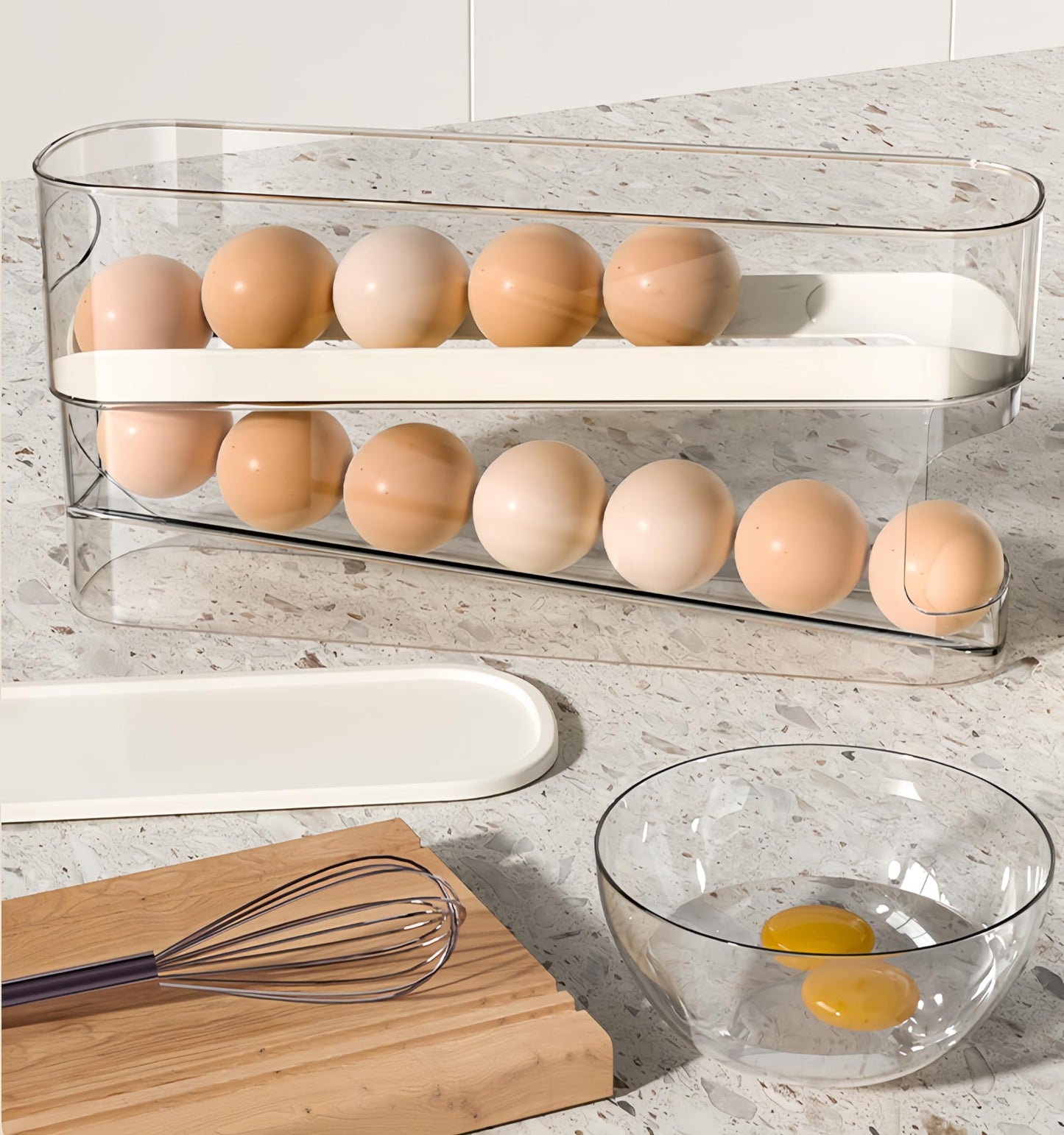 WACOI Auto Rolling Fridge Egg Organizer, Space Saving Eggs Dispenser for Refrigerator Storager, Home Egg Holder, 1 pack