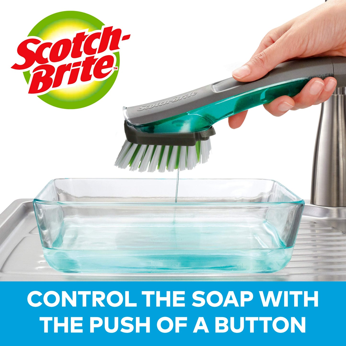 Scotch-Brite Advanced Soap Control Dishwand Brush Scrubber, Antibacterial* Dish Wand Brush with Soap Dispenser with Dishwand Brush Refil, 3 Pack