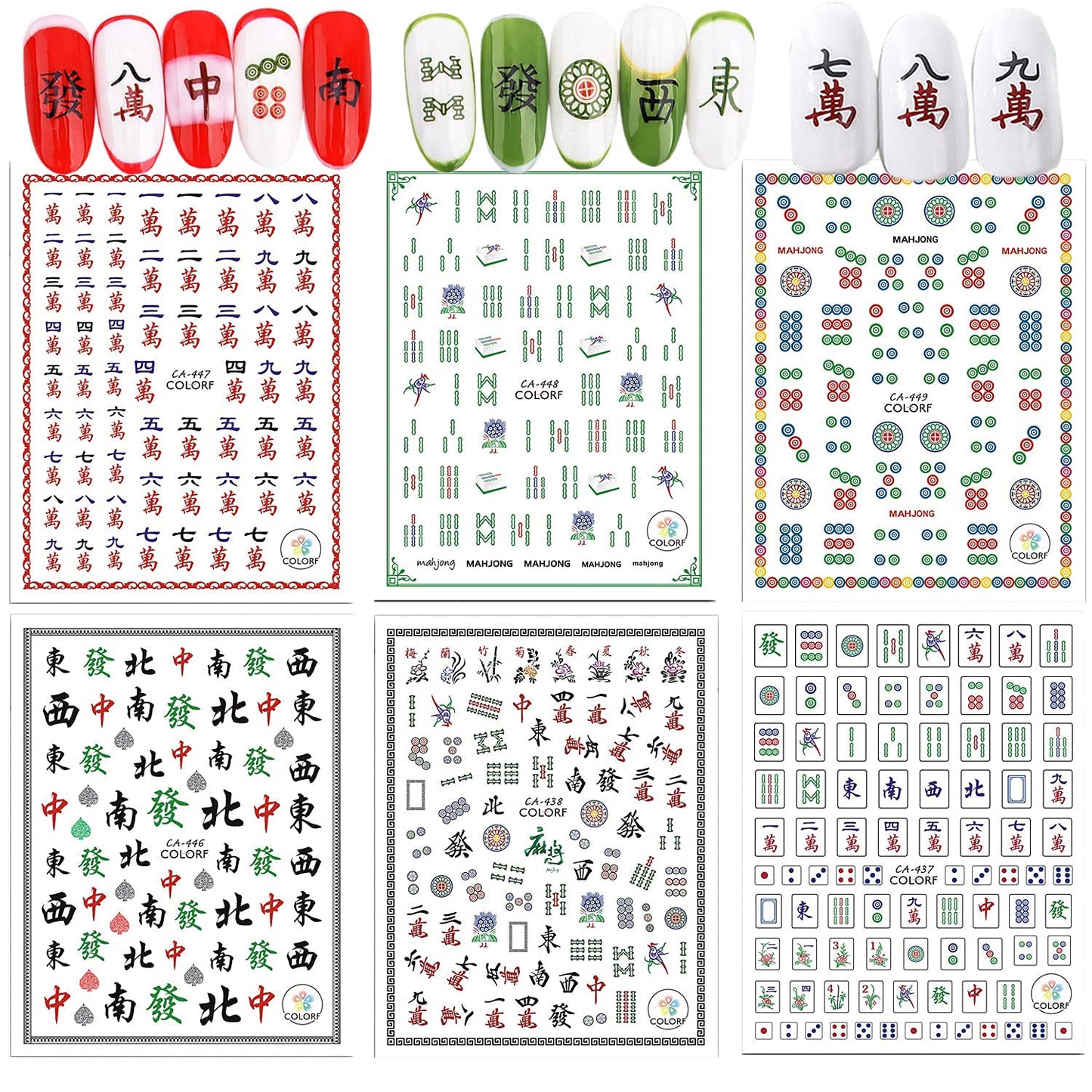 6 Sheets Mahjong Nail Art Stickers with 8 Sheets Heart Nail Art Stickers