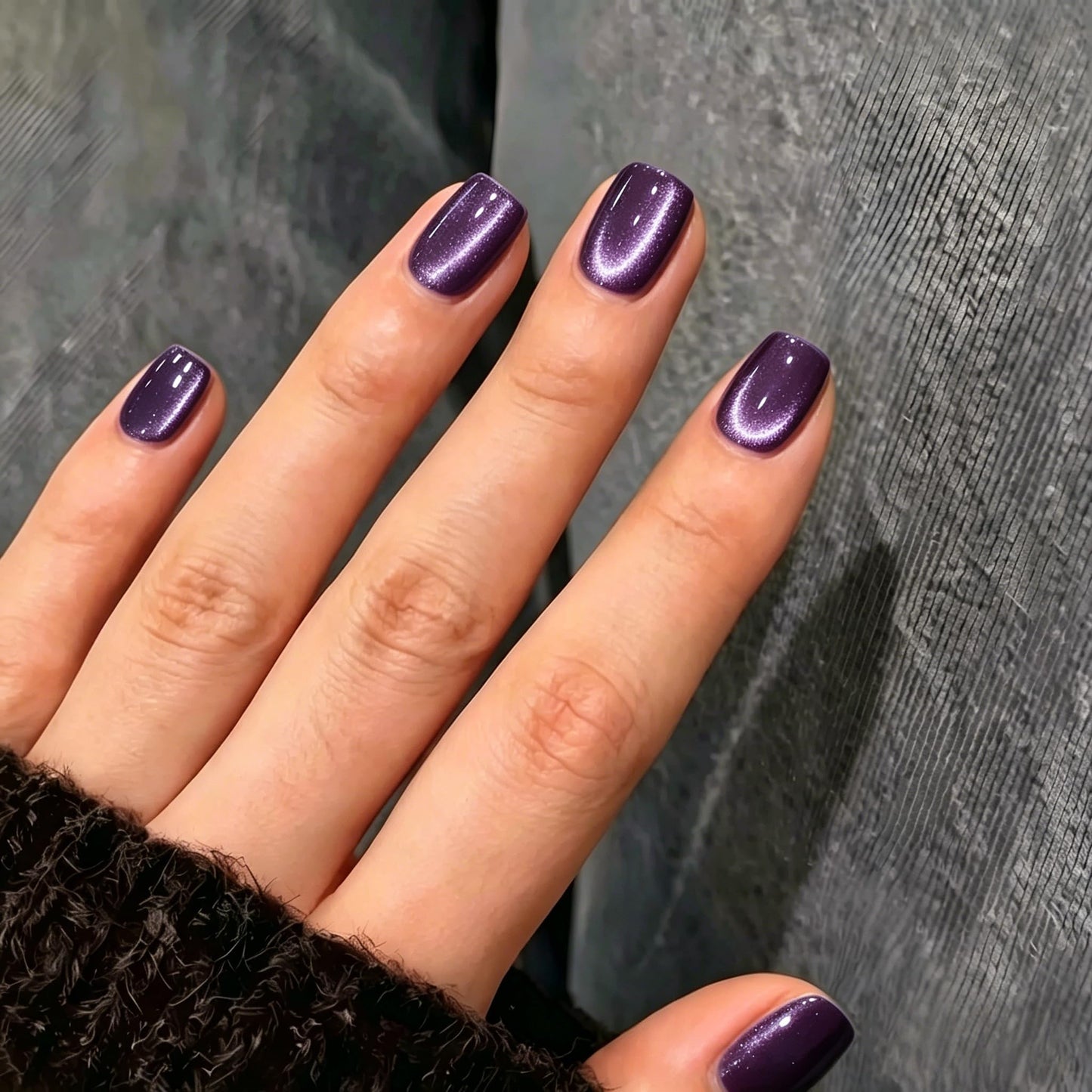 KQueenest Cat Eye Press on Nails Short, 30 Pcs Chrome Dark Purple Press on Nails Square, Glitter Sparkly Fake Nails Press on Short, Reusable Soft Gel Glue on Nails for Women Salon-Quality Manicure