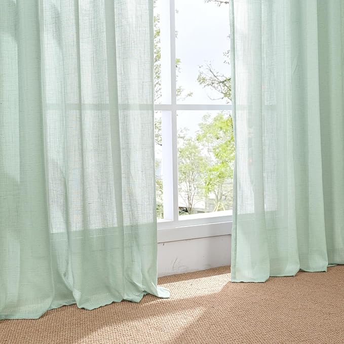BGment Sage Green Linen Kitchen Curtains 36 Inch Length - Small Drapes Light Filtering for Cafe Bathroom Decorative Lightweight Natural Rustic Rod Pocket, 2 Panels Set, 30 X 36 Inch