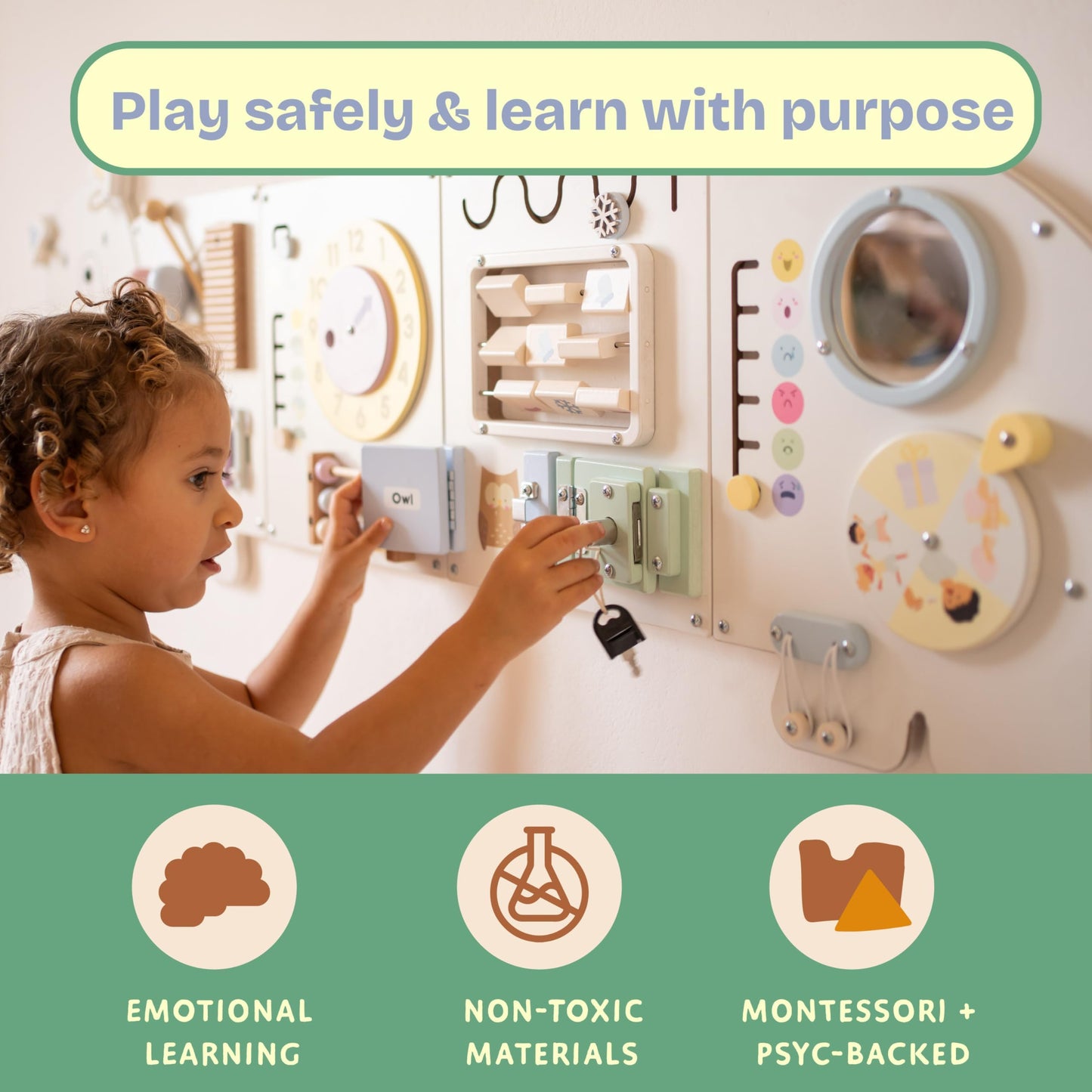 Sensory Wall Panel for Kids – Toddler Learning Activity Center - Emotional Development & Fine Motor Skills – Toddler Learning Activity Center- Busy board Montessori toys