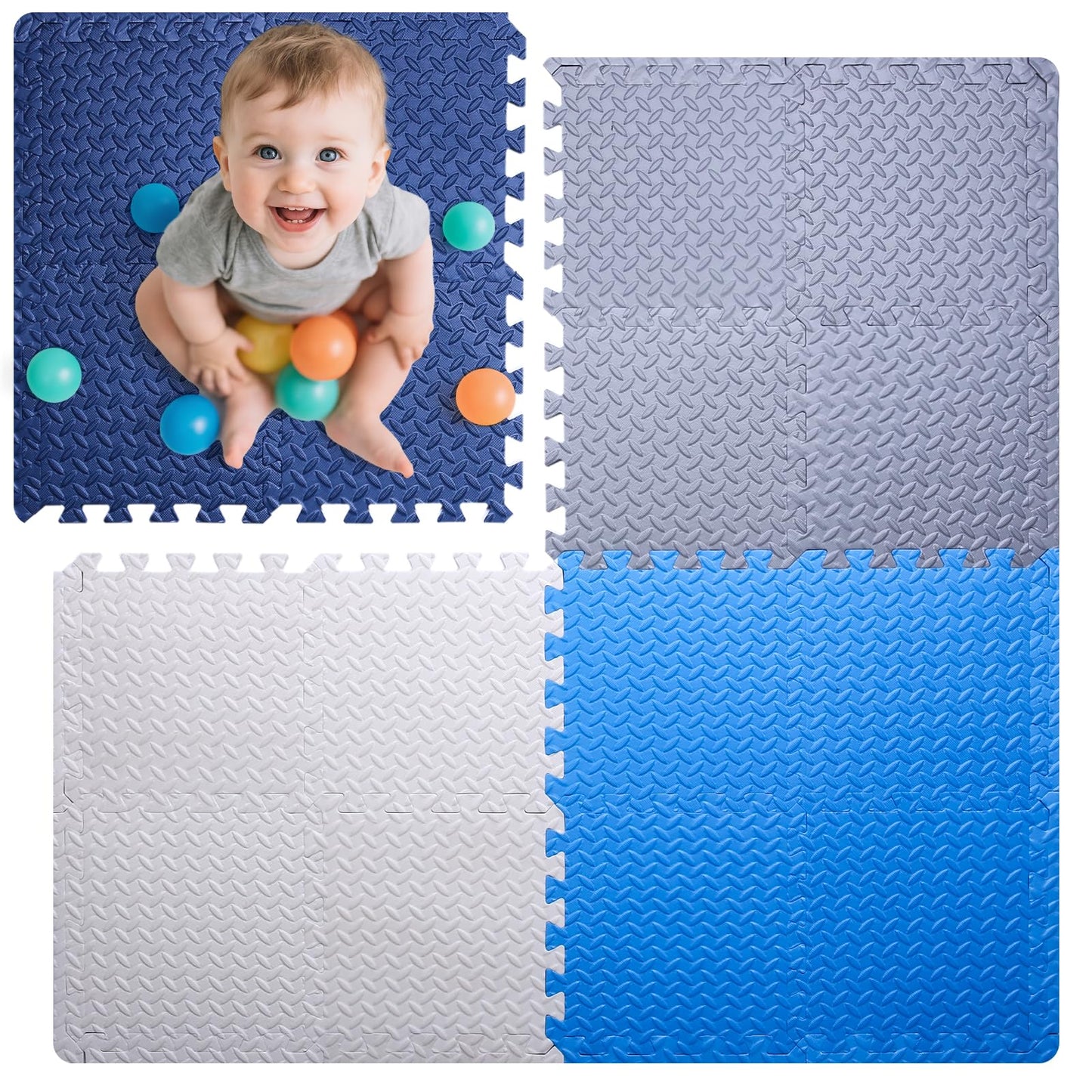Coolcandy Baby Foam Play Mat 16Pcs with Edge Strips, 4 Colors Interlocking Floor Tiles, 0.4″ Thickened Non-Slip Puzzle Floor Mat for Infants Toddlers Playroom & Daycare