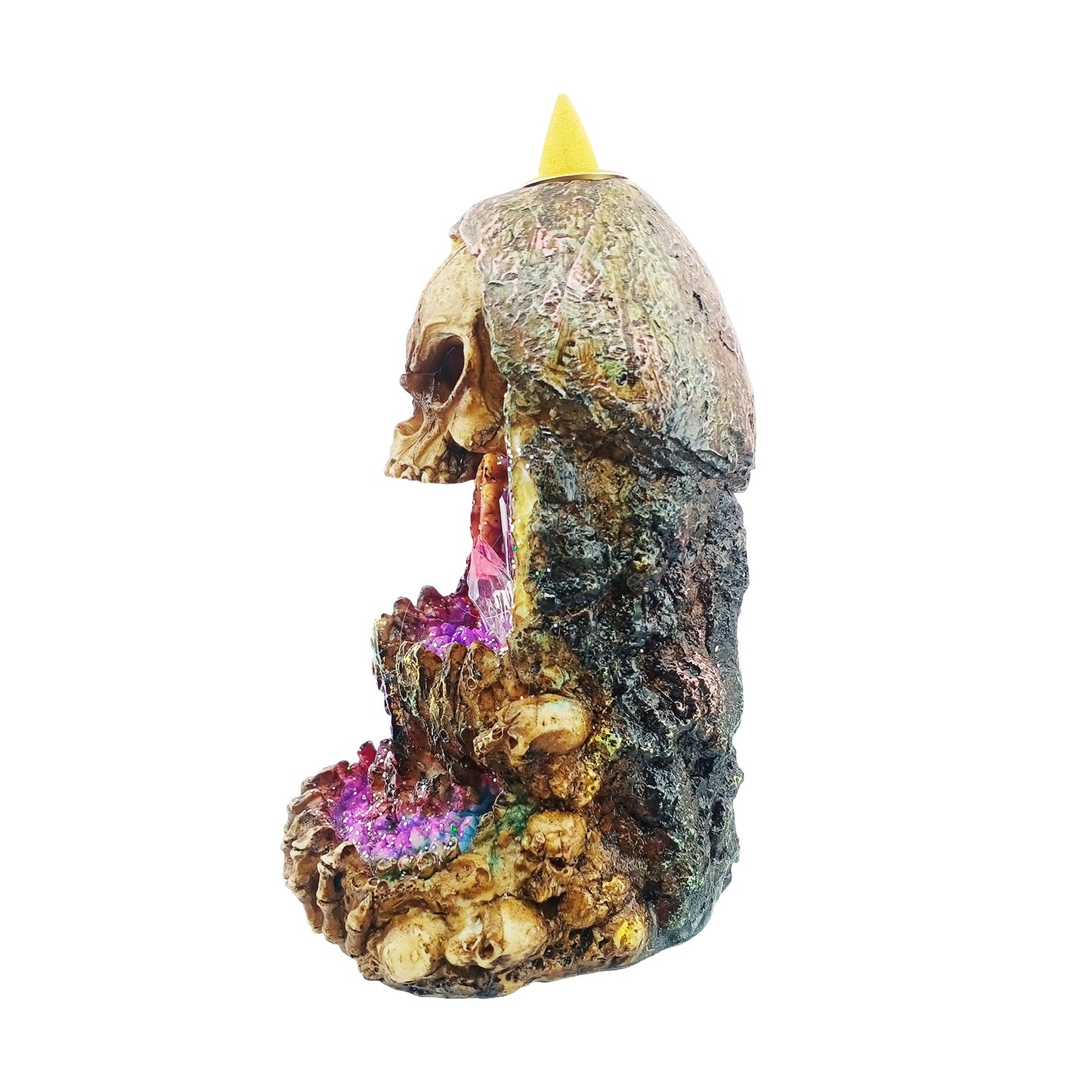 Fantasy Gifts Geode Skull Backflow Burner with LED – 6.5 Inch Crystal Waterfall Décor Accent | Mystical Skull Tabletop Decoration for Meditation, Gothic & Fantasy Home Décor